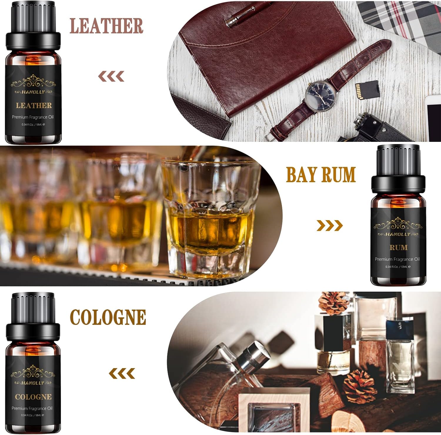 Alternative view of Essential Oils Set, Men Scents Fragrance Oil Aromatherapy Essential Oils Kit for Diffuser (6x10ML) - Sandalwood, Cedar, Leather, Sweet Tobacco, Rum, Cologne Aromatherapy Oils Gift for Men
