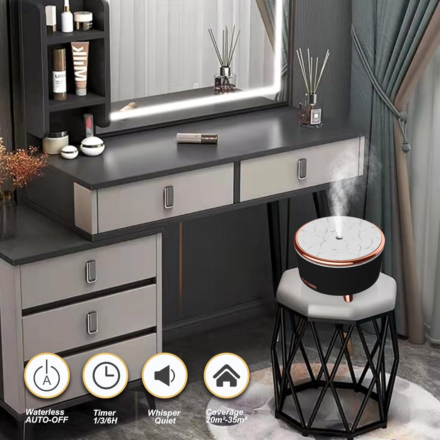 Alternative view of Diffusers for Essential Oils Large Room, 500ml Aromatherapy Diffuser Cool Mist Humidifier with Remote Control,7 Colors Lights & 4 Mist Mode Waterless Auto Off for Women Office Home