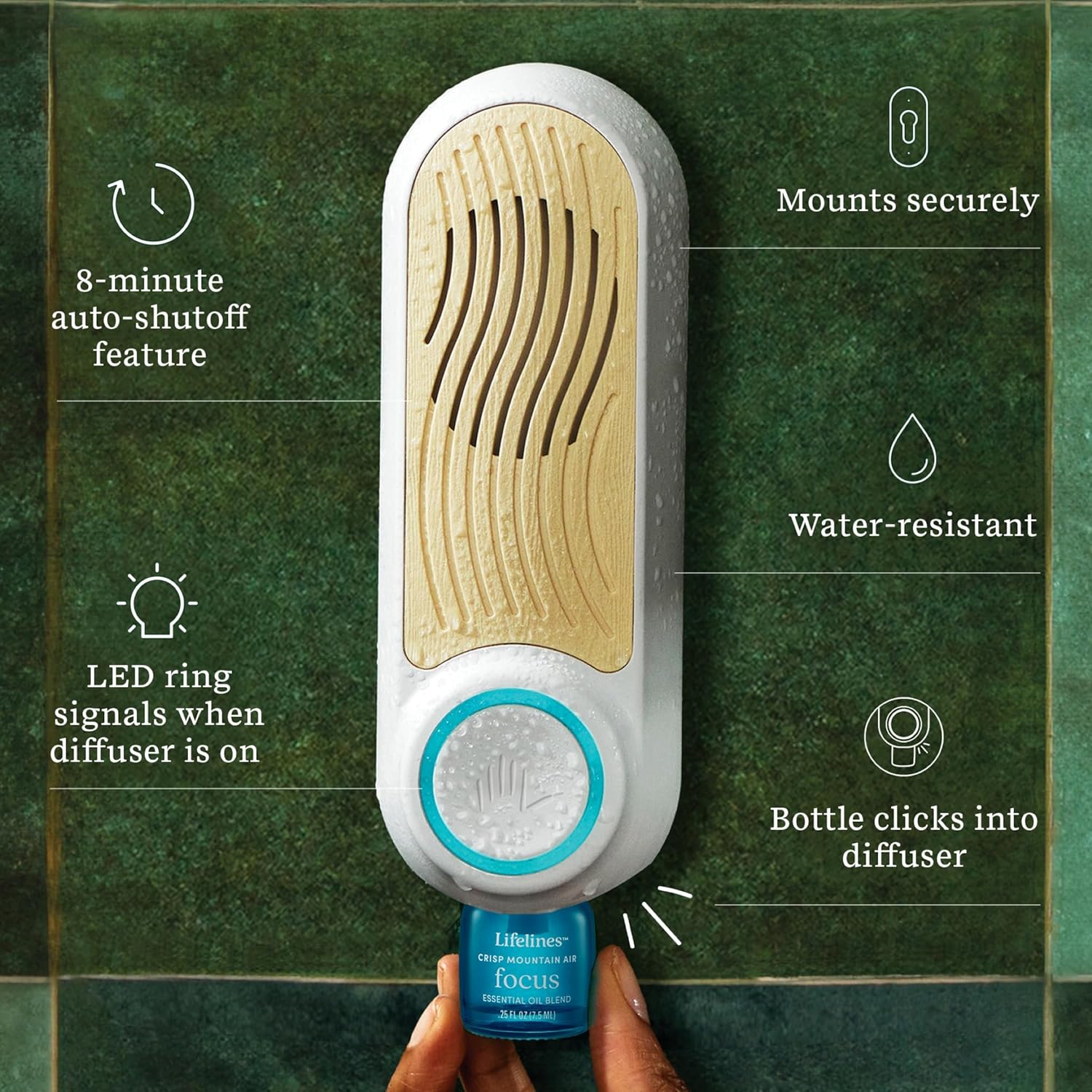 Alternative view of Lifelines Shower Diffuser - Wall-Mounted Essential Oil Diffuser for Showers - Aromatherapy Diffuser for Home Spa Experience, Auto Shut-Off Feature - ClickWick Essential Oil Blend Included