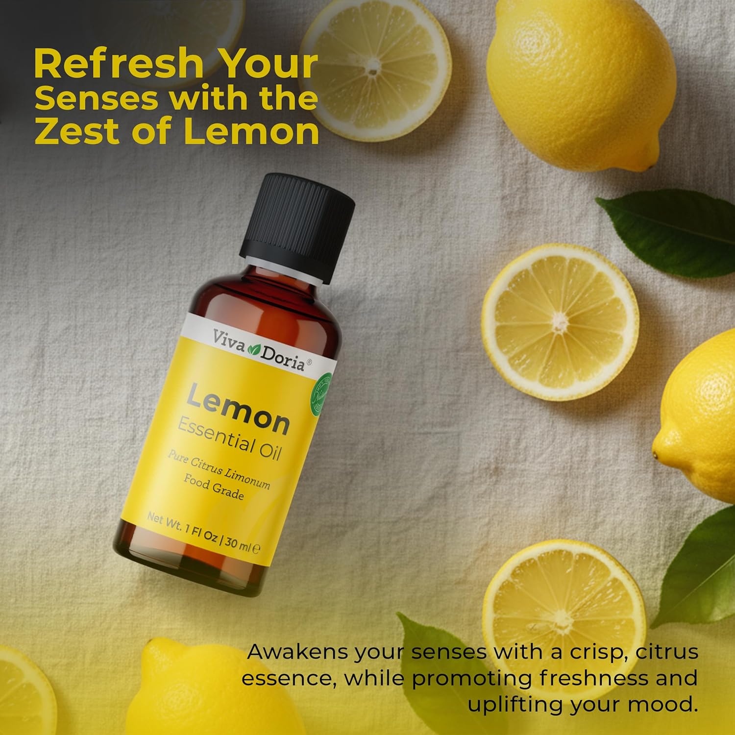 Alternative view of Viva Doria 100% Pure Lemon Essential Oil, Undiluted, Food Grade, USA Lemon Oil, 30 mL (1 Fl Oz)