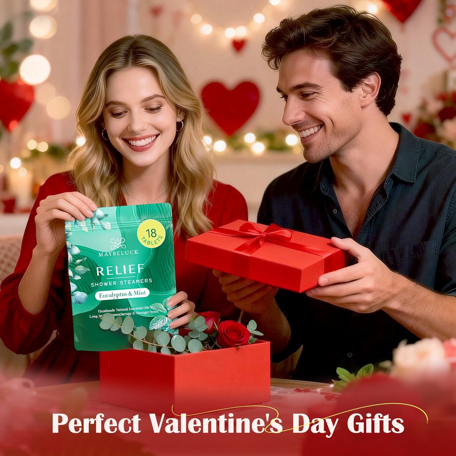 Maybeluck Eucalyptus Mint Shower Steamers 18 Pack - Eucalyptus for Shower, Valentines Day Gifts for Him & Her, Natural Essential Oil Bombs for Home Spa & Self Care Relaxation, Includes Easy Opener