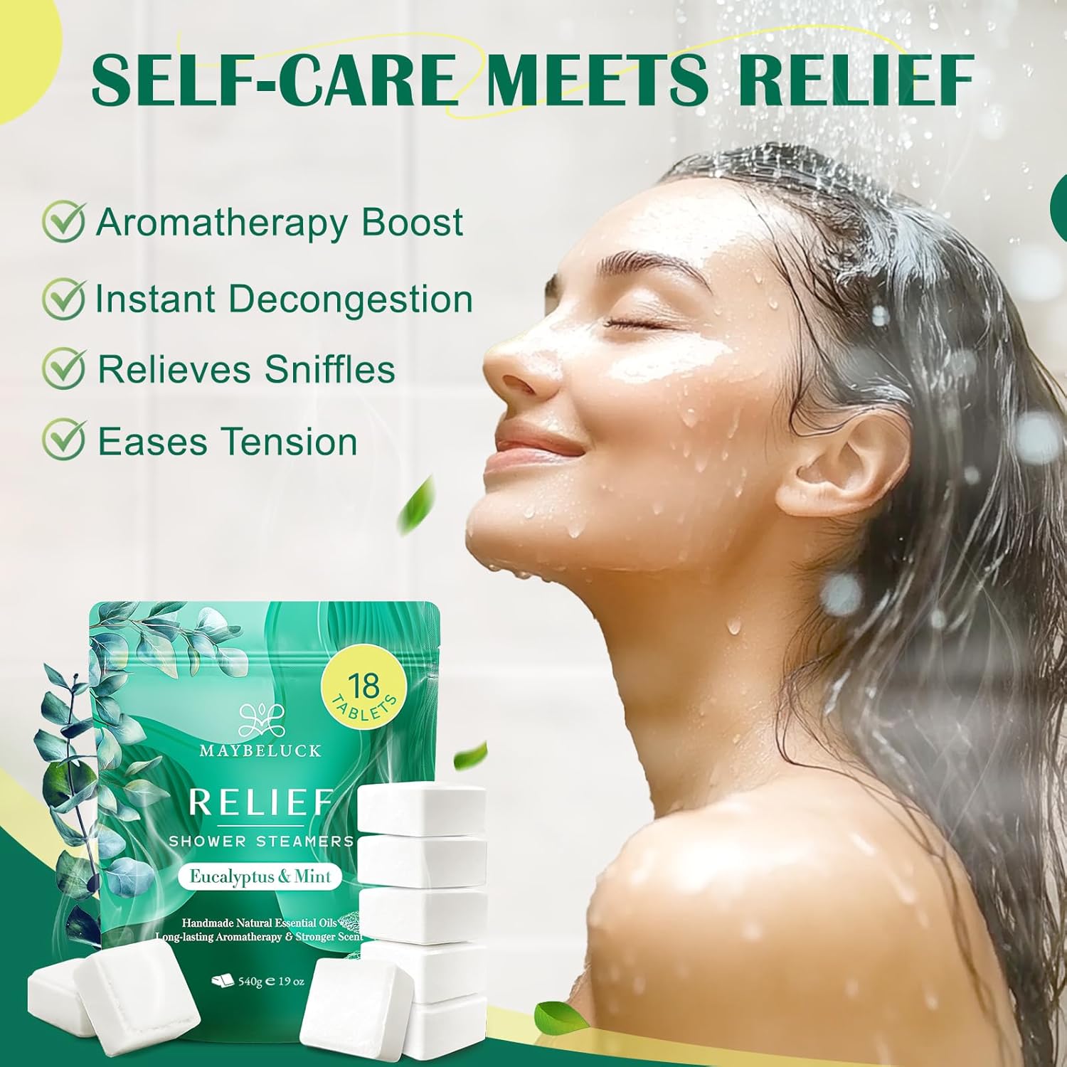 Alternative view of Maybeluck Eucalyptus Mint Shower Steamers 18 Pack - Eucalyptus for Shower, Valentines Day Gifts for Him & Her, Natural Essential Oil Bombs for Home Spa & Self Care Relaxation, Includes Easy Opener