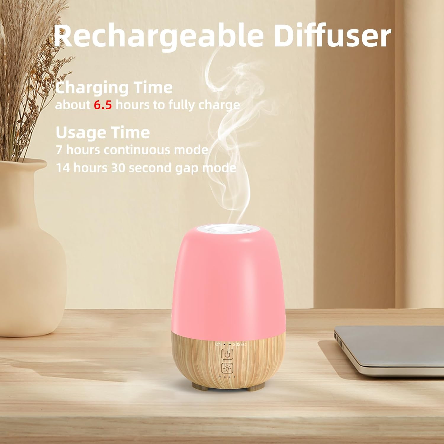 Alternative view of SEEDSEEL 150ML Cordless Essential Oil Diffuser, Built-in 6000mAH Rechargeable Battery, 7-Hour Runtime, 7 LED Color Changing Lights, Portable Aromatherapy Diffuser for Home,Office,Outdoor