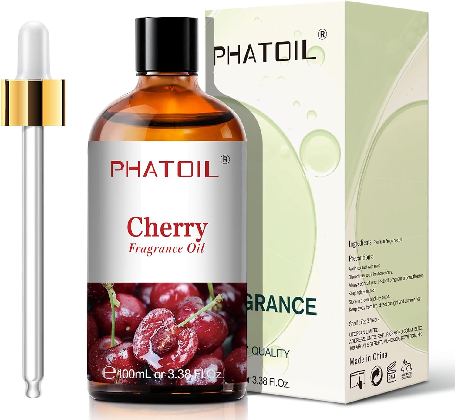 PHATOIL 3.38FL.OZ Cherry Fragrance Oils for Aromatherapy, Essential Oils for Diffusers for Home, Perfect for Diffuser, Yoga, Skin Care, DIY Candle and Soap Making - 100ml