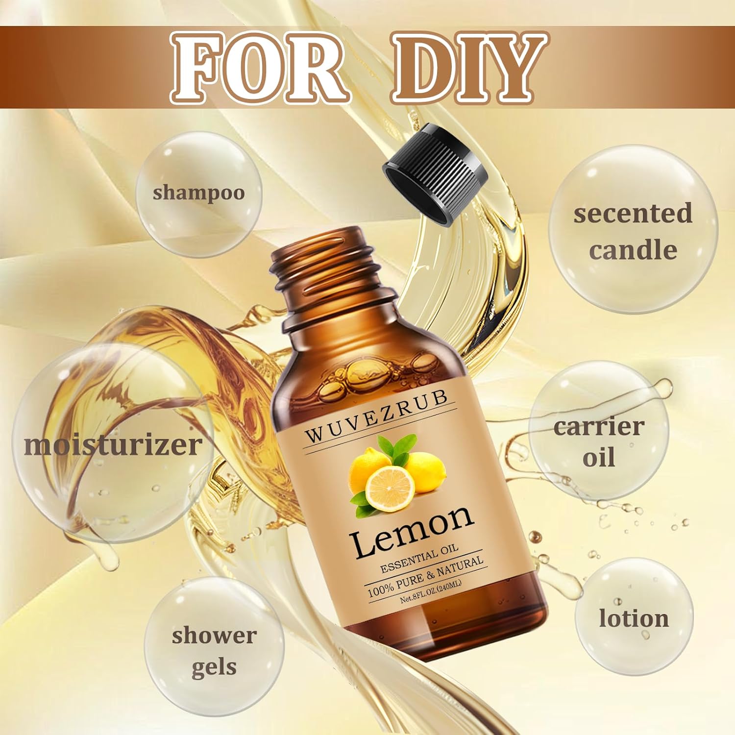 Wuvezrub Lemon Essential Oils 240ML, Pure Lemon Essential Oil for Aromatherapy Diffuser - 8 Fl Oz