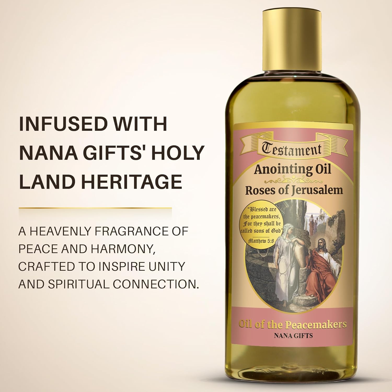 Nana Gifts Testament Anointing Oil, Roses of Jerusalem, Oil of the Peacemakers, Excellent value large bottle size 8.45 fl.oz | 250 ml