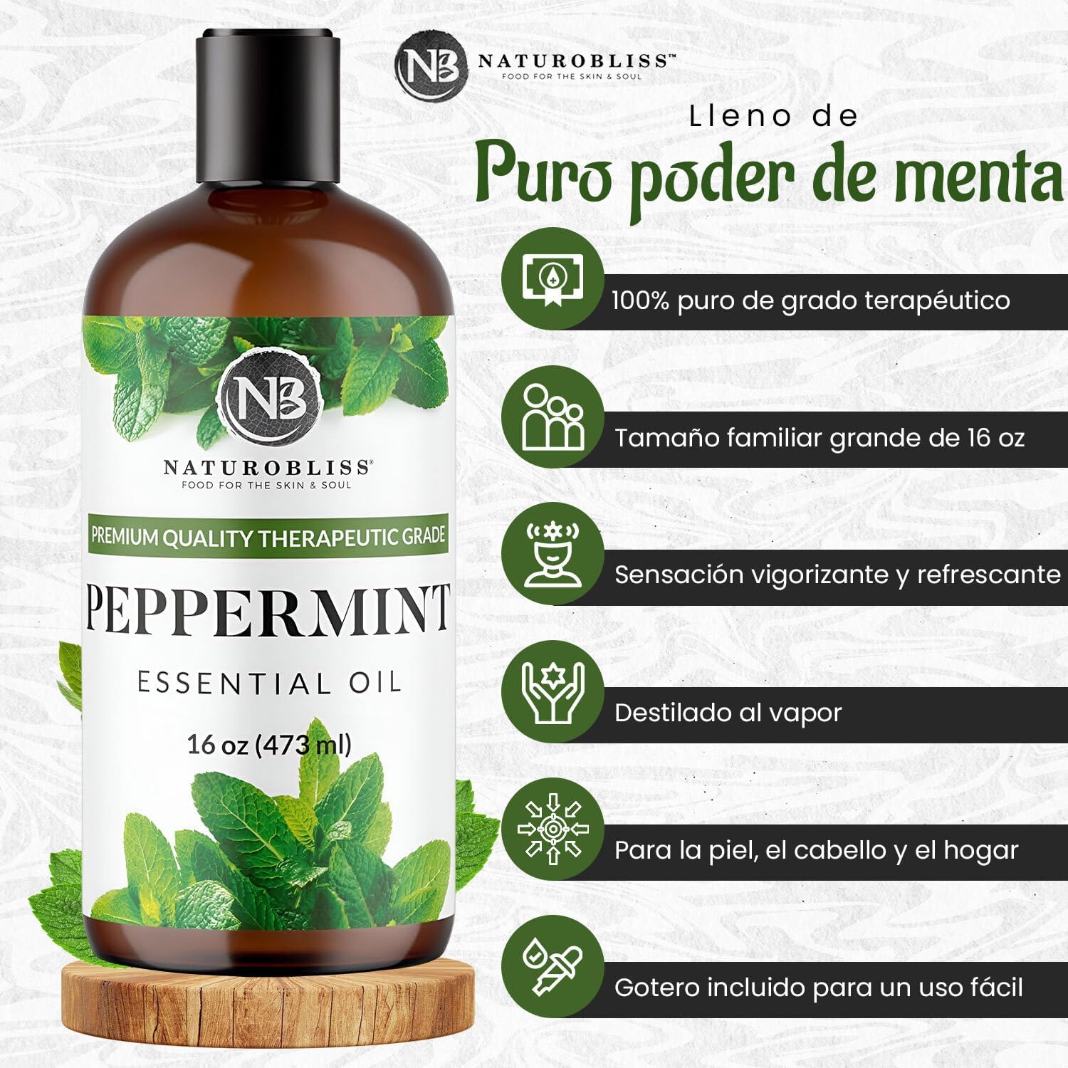 Alternative view of NaturoBliss Peppermint Essential Oil, 100% Pure and Natural Therapeutic Grade, Premium Quality Peppermint Oil, 16 fl. Oz - Perfect for Aromatherapy and Relaxation