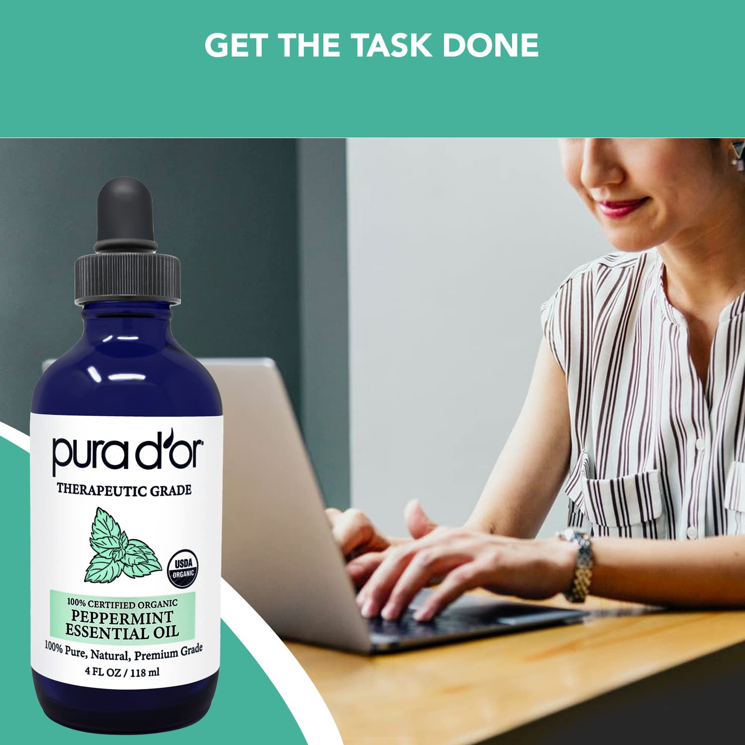 Alternative view of PURA D'OR Organic Peppermint Essential Oil (4oz with Glass Dropper) 100% Pure & Natural Therapeutic Grade - Hair, Body, Skin, Aromatherapy Diffuser, Massage, Refreshens, Energy, Mood, Home, DIY Soap