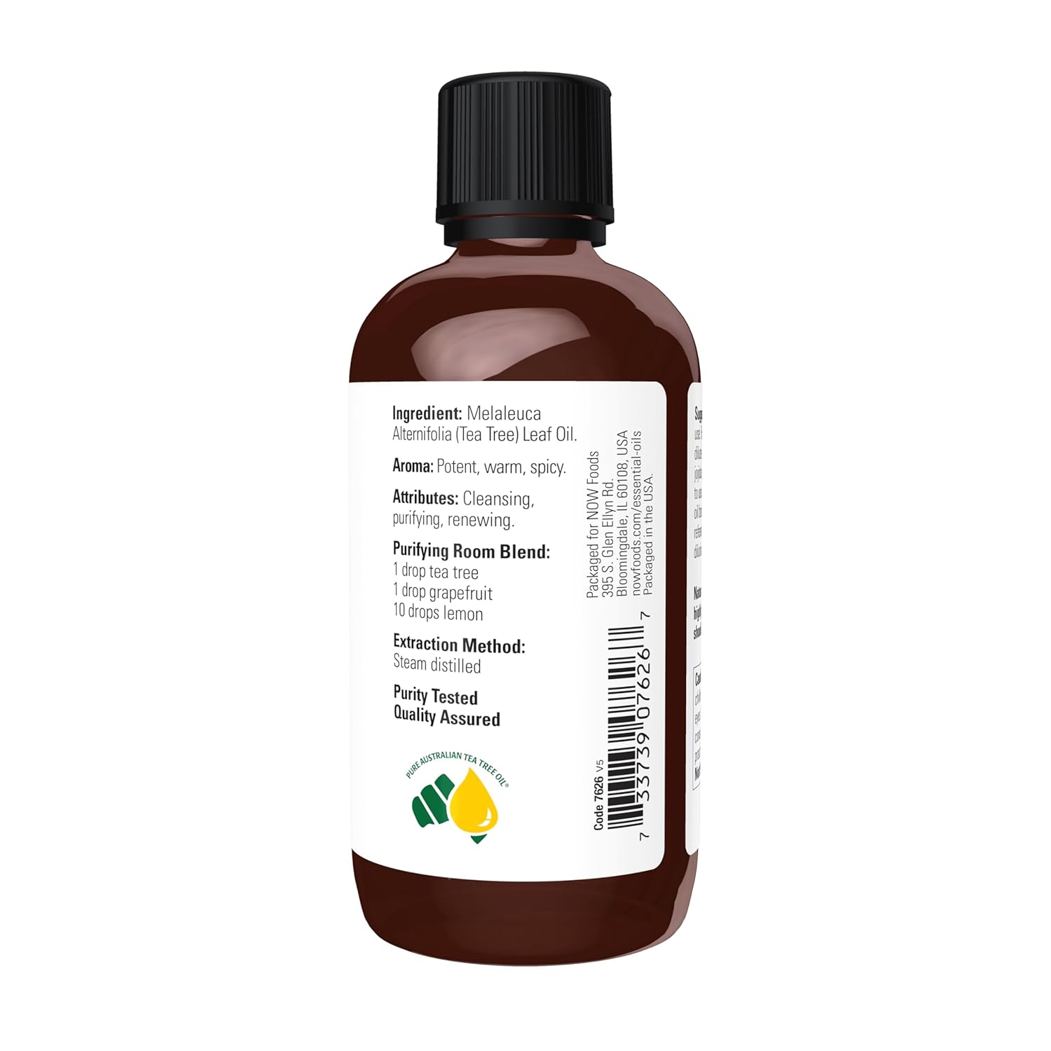 NOW Essential Oils, Tea Tree Oil, Cleansing Aromatherapy Scent, Steam Distilled, 100% Pure, Vegan, Child Resistant Cap, 4-Ounce