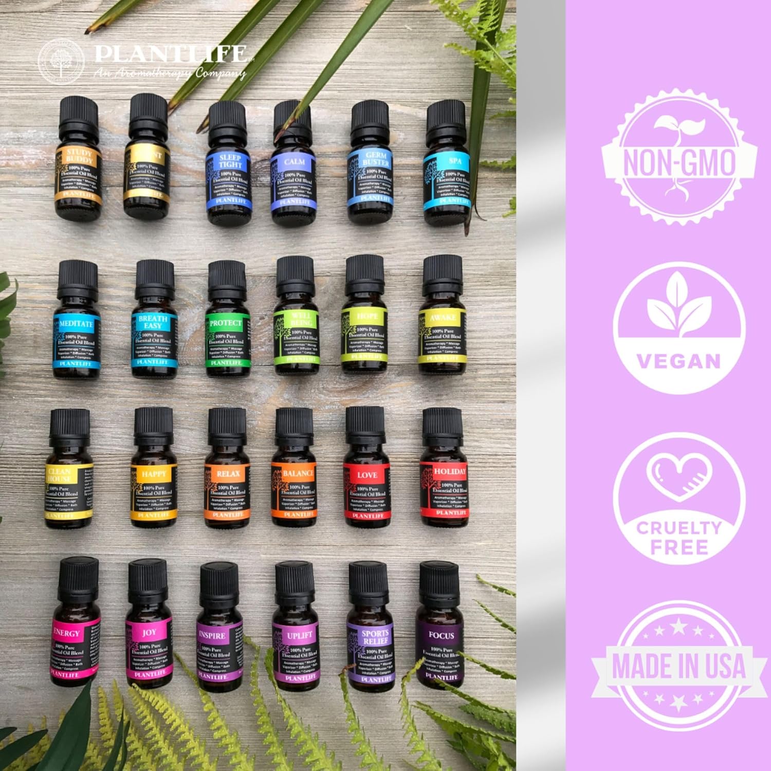 Alternative view of Plantlife Top Blends Set 3-Pack (Breath Easy, Calm, and Protect) Aromatherapy Essential Oil Set - No Additives or Fillers - Made in California 10 ml