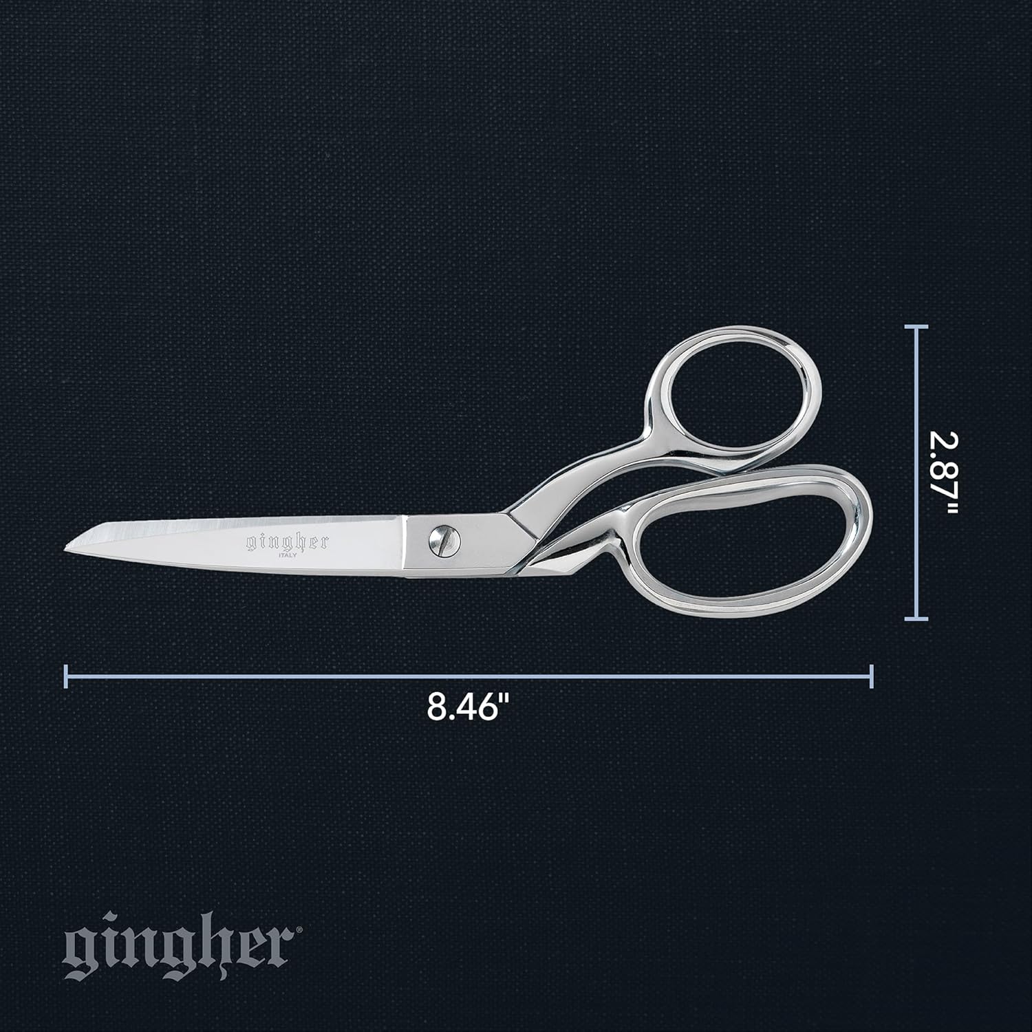 Gingher 8" Dressmaker's Fabric Scissors, Stainless Steel Shears, Sharp Knife Edge Steel Sewing Shears with Protective Sheath for Fabric Cutting and Tailoring, Chrome Plated Nickel Finish