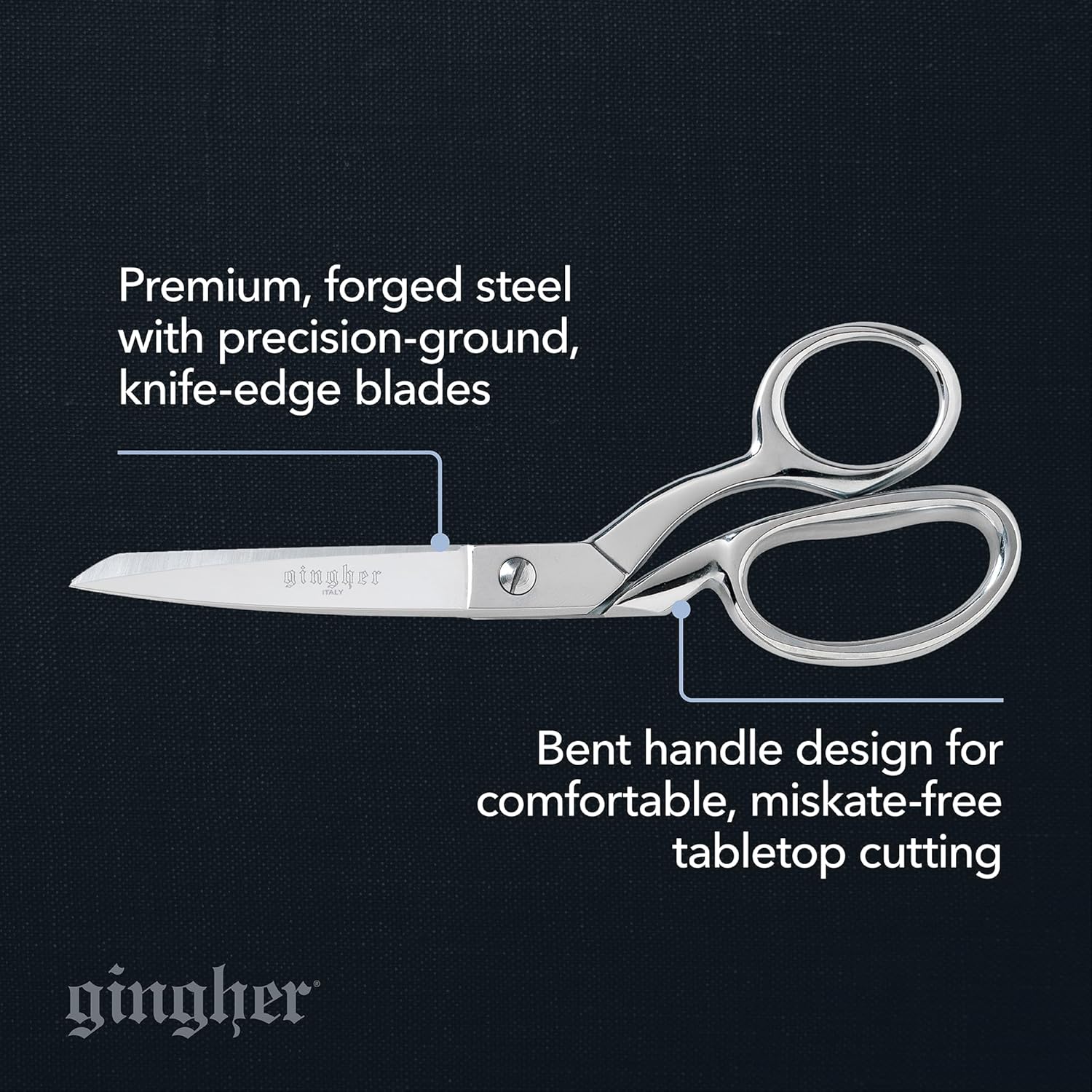 Alternative view of Gingher 8" Dressmaker's Fabric Scissors, Stainless Steel Shears, Sharp Knife Edge Steel Sewing Shears with Protective Sheath for Fabric Cutting and Tailoring, Chrome Plated Nickel Finish