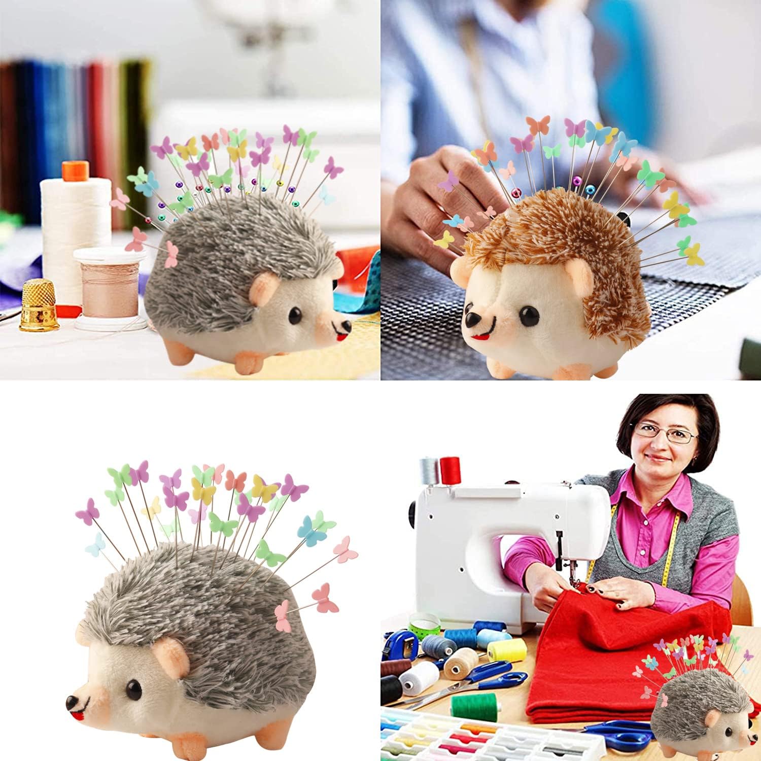Hedgehog Shaped Pin Cushion Sewing Kit with 100 Colored Pins