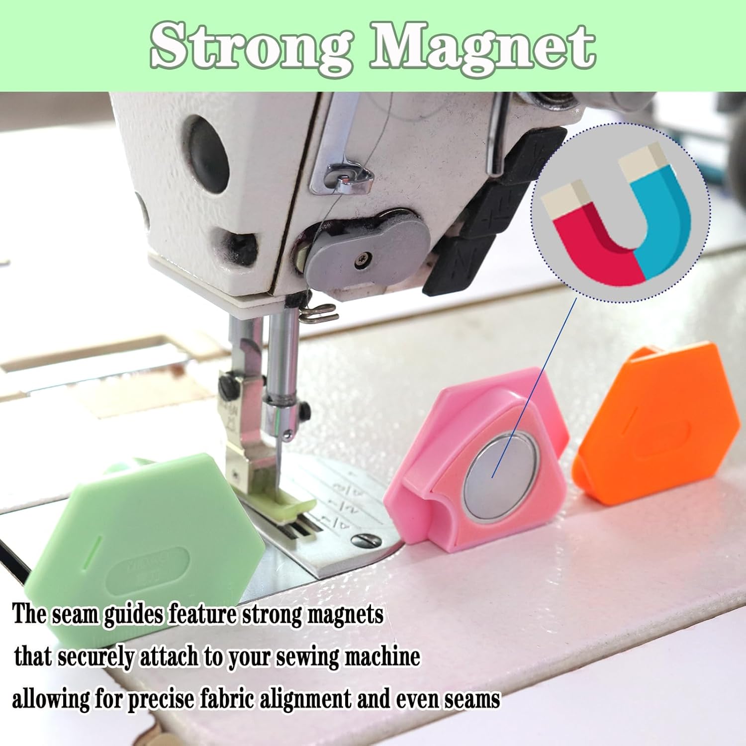 3PCS Magnetic Seam Guide for Sewing Machine, Multifunctional Polygonal Hemmer Guide with Scale, Universal Sewing Quilting Supplies Accessories Tools