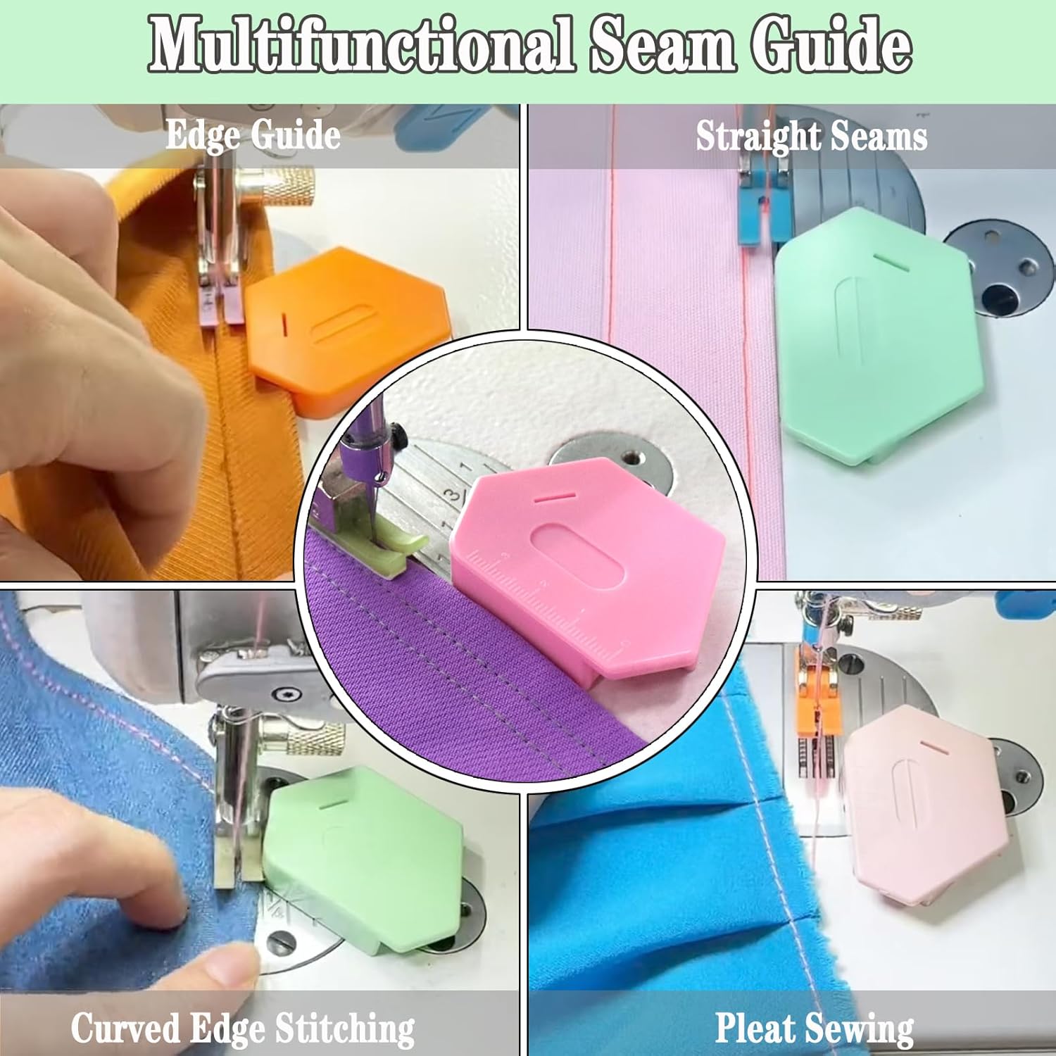 Alternative view of 3PCS Magnetic Seam Guide for Sewing Machine, Multifunctional Polygonal Hemmer Guide with Scale, Universal Sewing Quilting Supplies Accessories Tools