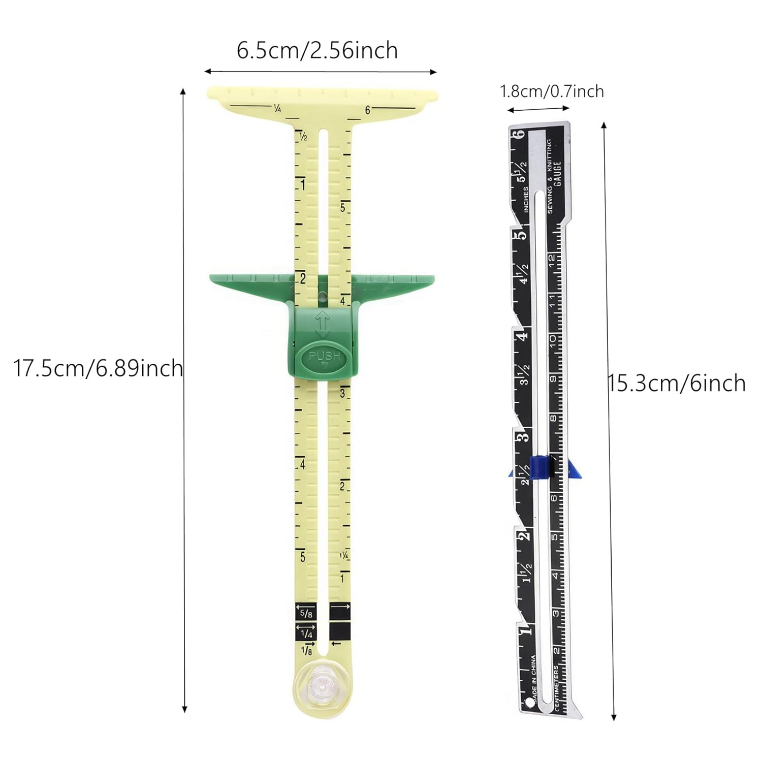 Sewing Gauge Measuring Tool Set 5-in-1 T-Shaped Sliding Gauge Ruler Fabric Quilting Ruler (2 Pieces)