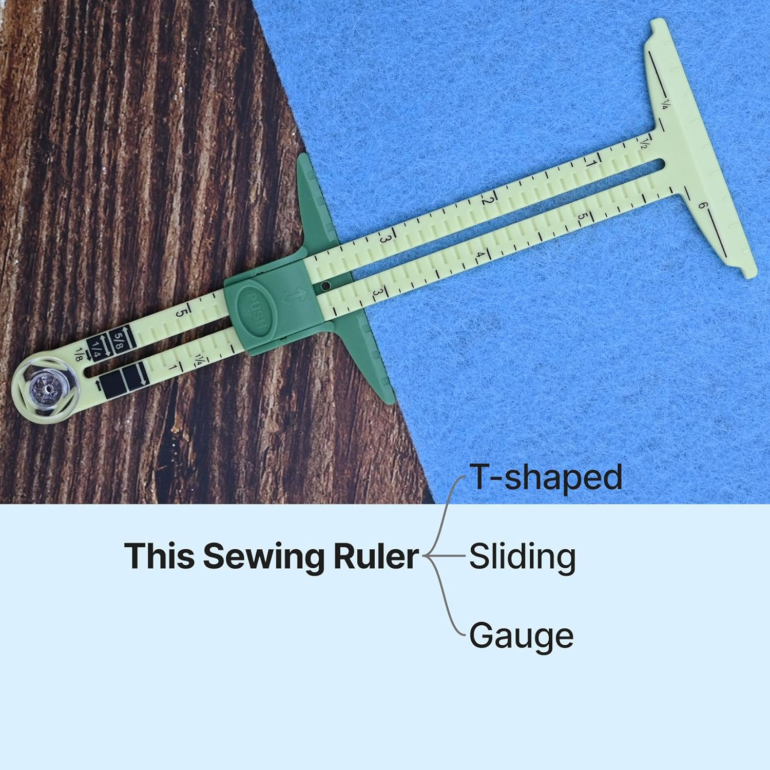 Alternative view of Sewing Gauge Measuring Tool Set 5-in-1 T-Shaped Sliding Gauge Ruler Fabric Quilting Ruler (2 Pieces)