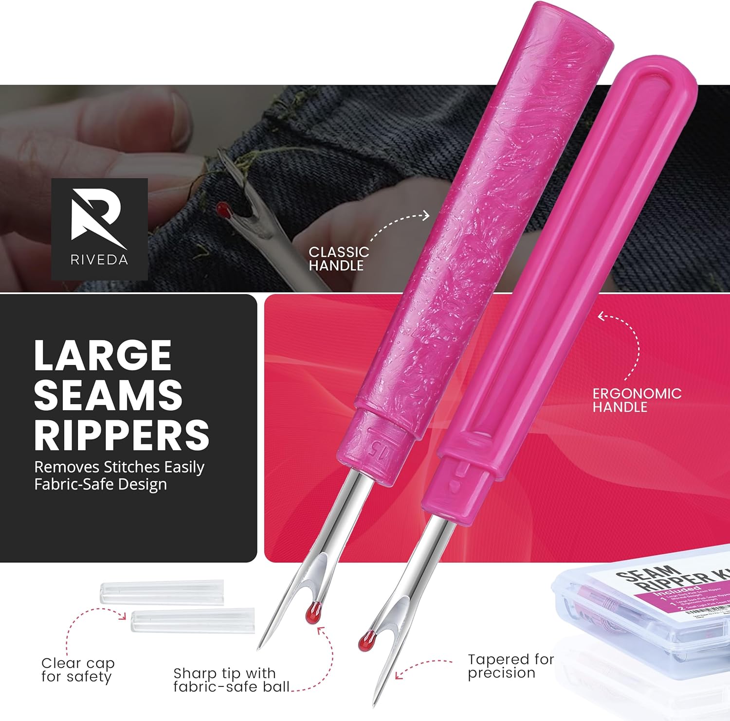 Alternative view of Seam Ripper Kit 7 Pcs - 1 Large, 1 Ergonomic, 2 Small Seam Rippers, Thread Cutter, Scissor, Measuring Tape - Sewing Accessories for Notions Quilting Crafts