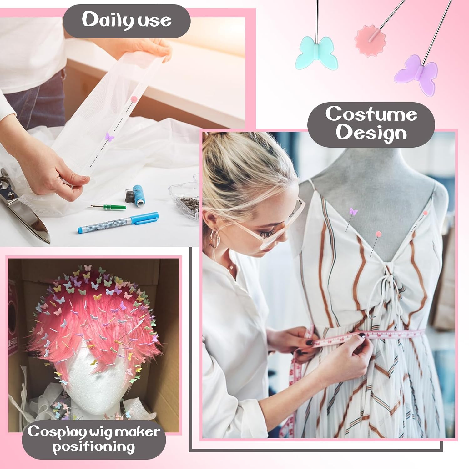 Alternative view of Fteven 200PCS Sewing Pins Flat Head Straight Pins Kits, Head Sewing Supplies Quilting Pins, Flower Head Sewing Pins for Fabric with Storage Boxes for Sewing DIY Projects Dressmaker Decoration