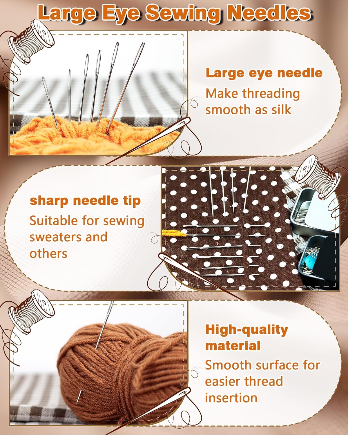 Alternative view of FIVEIZERO 80/40 PCS Premium Stainless Steel Sewing Needles, 7 Sizes Large Eye Sewing Sharp Needles, Leather Needle Embroidery Thread Needle with Threaders for Handsewing Art Crafts