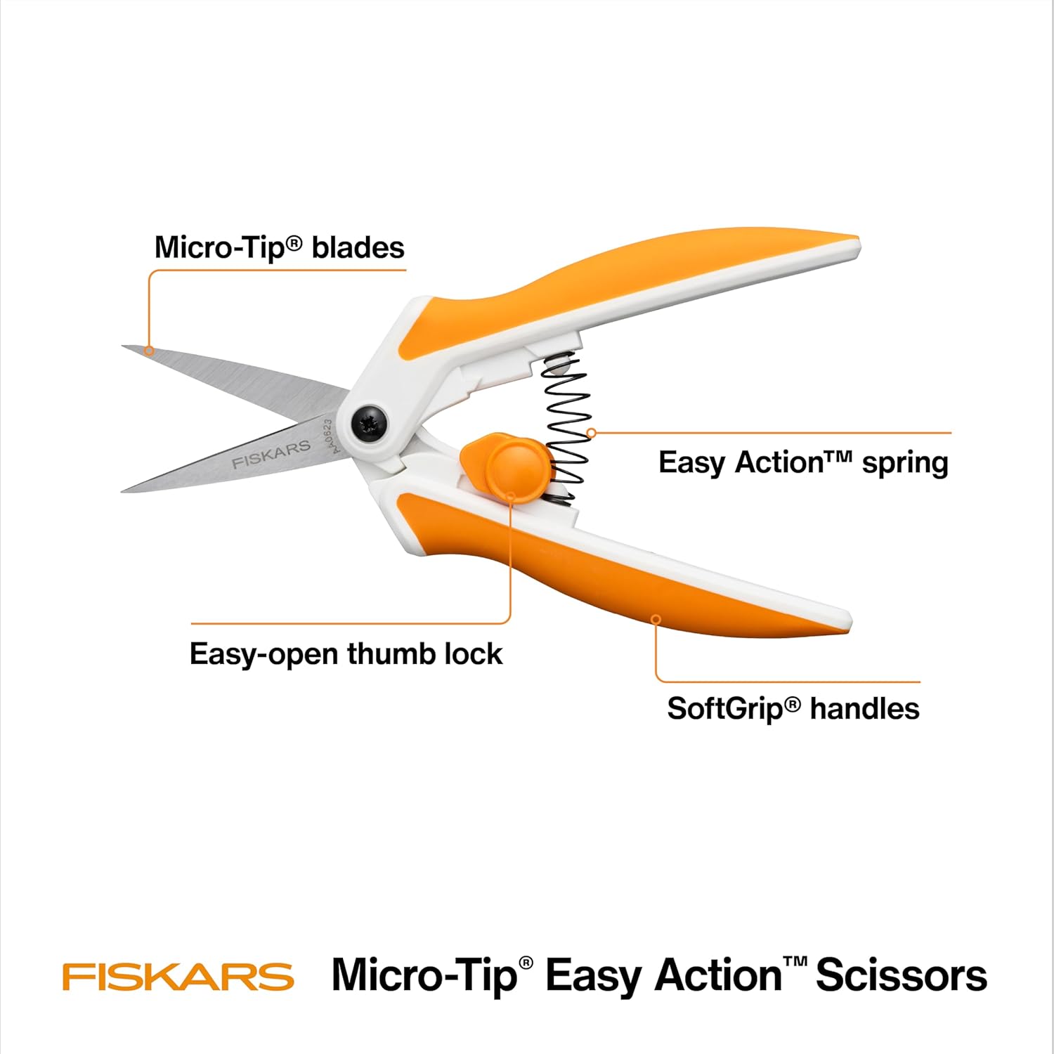 Alternative view of Fiskars Micro-Tip Spring Assisted Scissors, Precision Cutting Stainless Steel Blades, Comfort Handle, Cut Details in Fabric, Sewing Scissors and Arts and Crafts Tools
