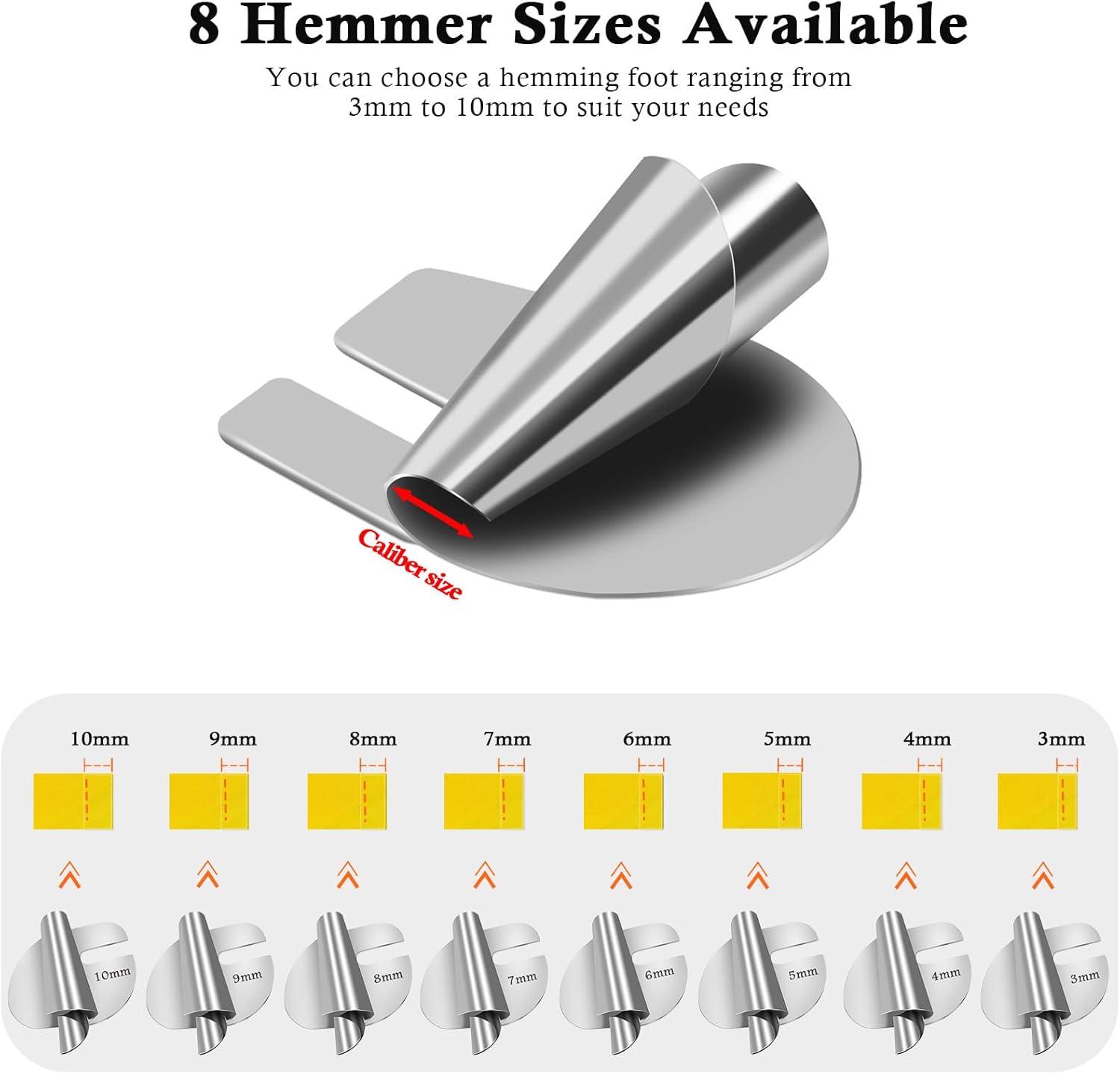 Alternative view of TIGARI Rolled Hem Presser Foot, Sewing Rolled Hemmer Foot, 7/8/9/10mm Wide Rolled Hem Pressure Foot Sewing Machine Feet Hemming Machine Hand Sewing Machine Sewing Accessories