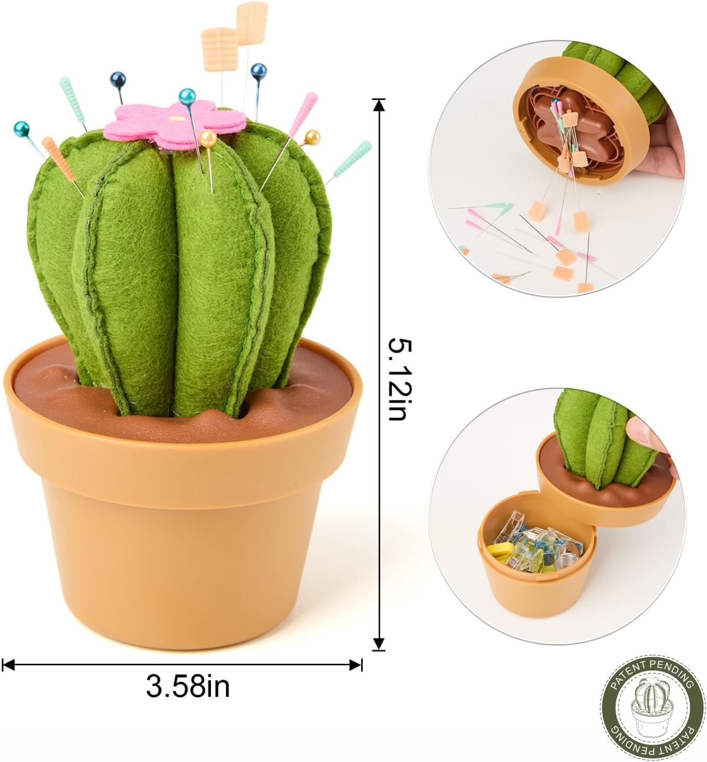 Cactus-Shaped Pin Cushion in a Pot with Included Sewing Notions | Magnetic Pin Holder | Cute Décor for Sewing Desks | Perfect Gift for Quilters, Sewers, Applique & Patchwork Crafters