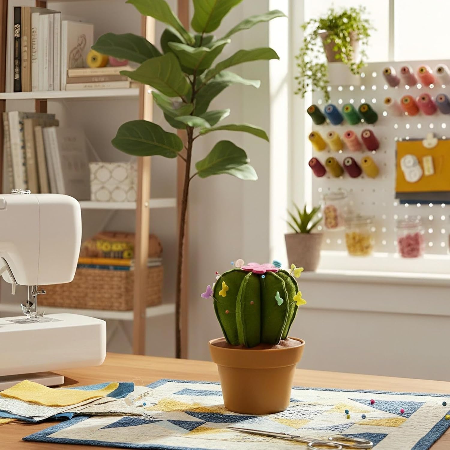 Alternative view of Cactus-Shaped Pin Cushion in a Pot with Included Sewing Notions | Magnetic Pin Holder | Cute Décor for Sewing Desks | Perfect Gift for Quilters, Sewers, Applique & Patchwork Crafters