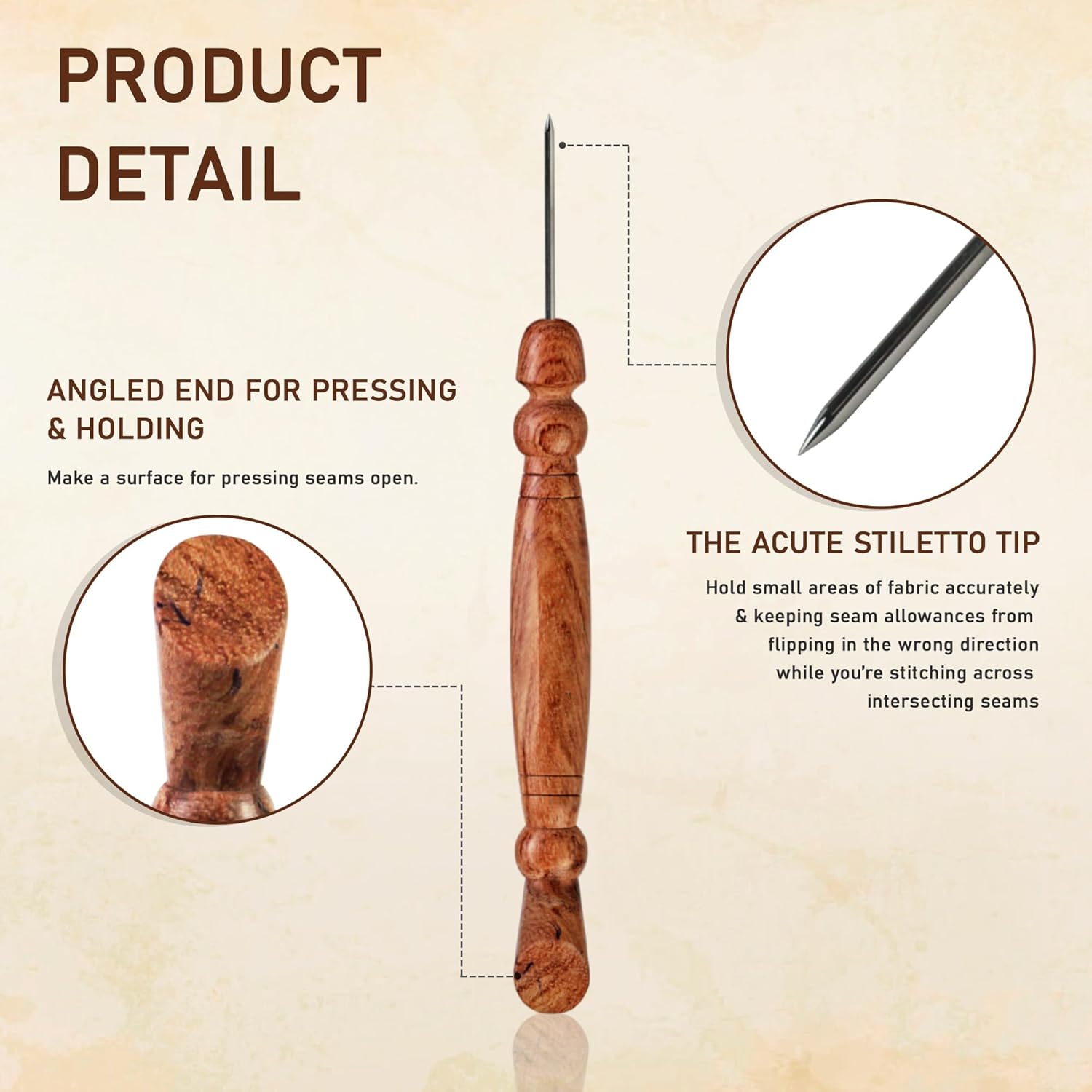 Savina Stiletto & Pressing Tool - Essential Quilting/Sewing Tool Stiletto, Presser - Precision Placement Tool for Getting Seams to Lay Correctly (1 Pieces)