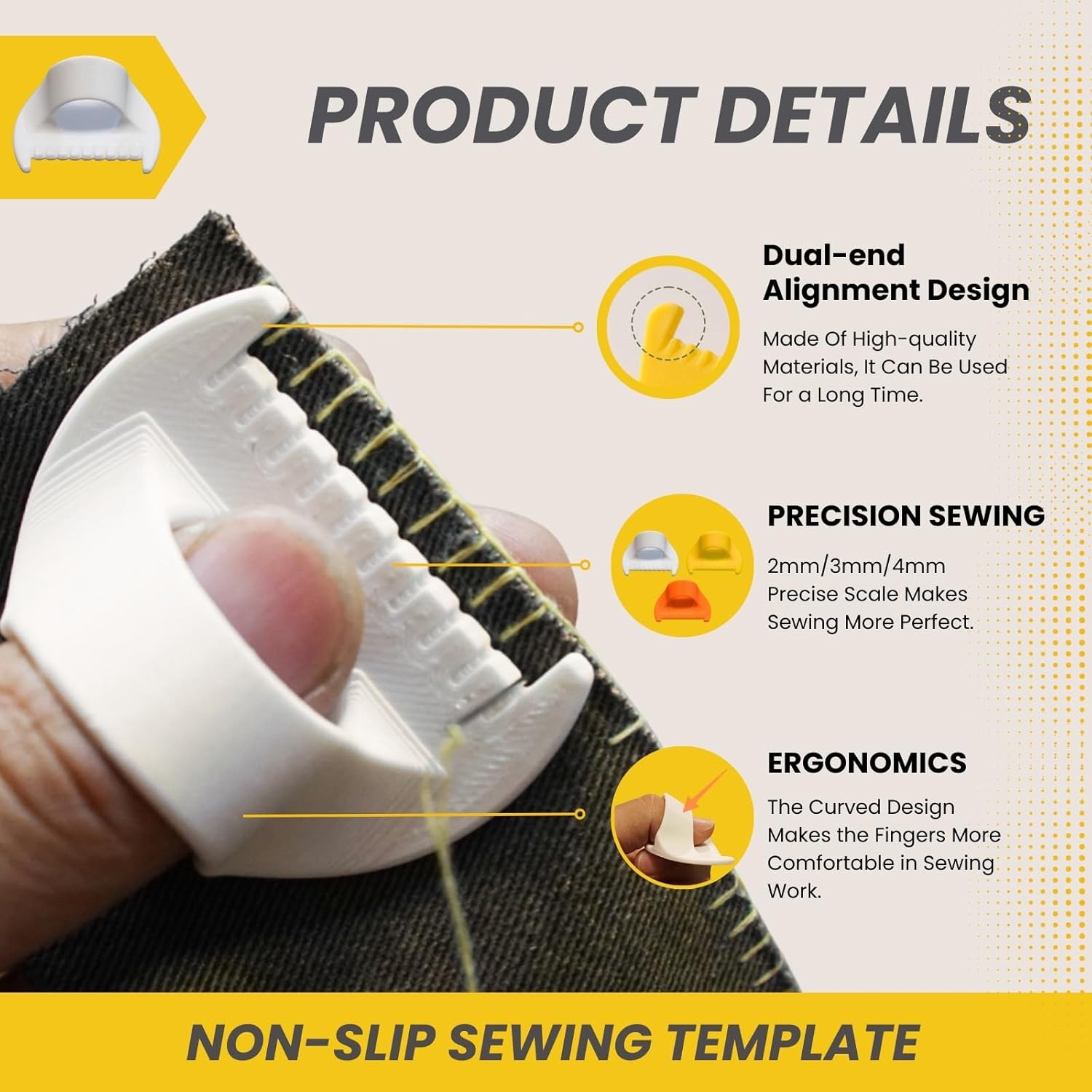 Alternative view of 4Pcs Edge Stitch Lock & Sewing Gauge Set, Perfect Seams Without A Sewing Machine, for Pinpoint Precision, Lightweight & Easy to Use u2014 for Hobbyists & Pros Alike (White-4mm &3mm)