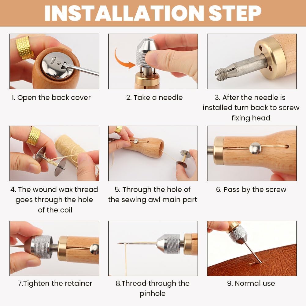 29Pcs Sewing Awl Kit, Portable Leather Sewing Awl Thread Kit, Featuring Quick Sewing Awl, Leather Sewing Needles, and Essential Tools - Ideal Leather Sewing Kit for DIY Repair and Crafts