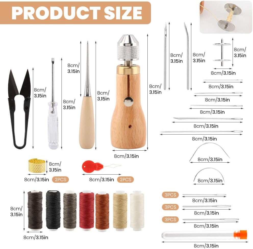 Alternative view of 29Pcs Sewing Awl Kit, Portable Leather Sewing Awl Thread Kit, Featuring Quick Sewing Awl, Leather Sewing Needles, and Essential Tools - Ideal Leather Sewing Kit for DIY Repair and Crafts