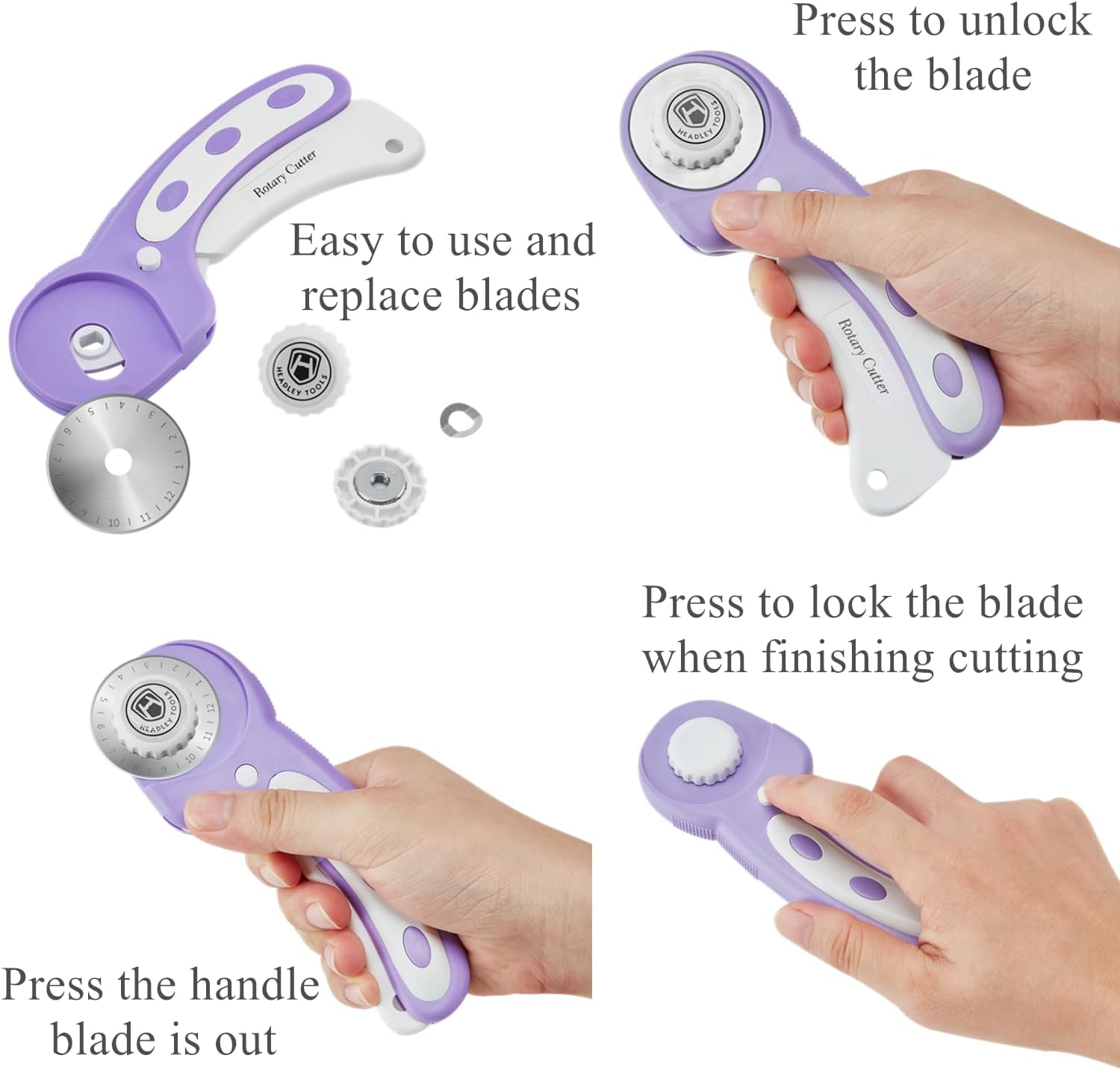 Alternative view of Headley Tools Rotary Cutter Set - 45mm Fabric Cutter, 5 Extra Rotary Blades, A3 Cutting Mat, Quilting Ruler and Sewing Clips, Craft Knife Set, Ideal for Crafting, Sewing, Patchworking, Purple