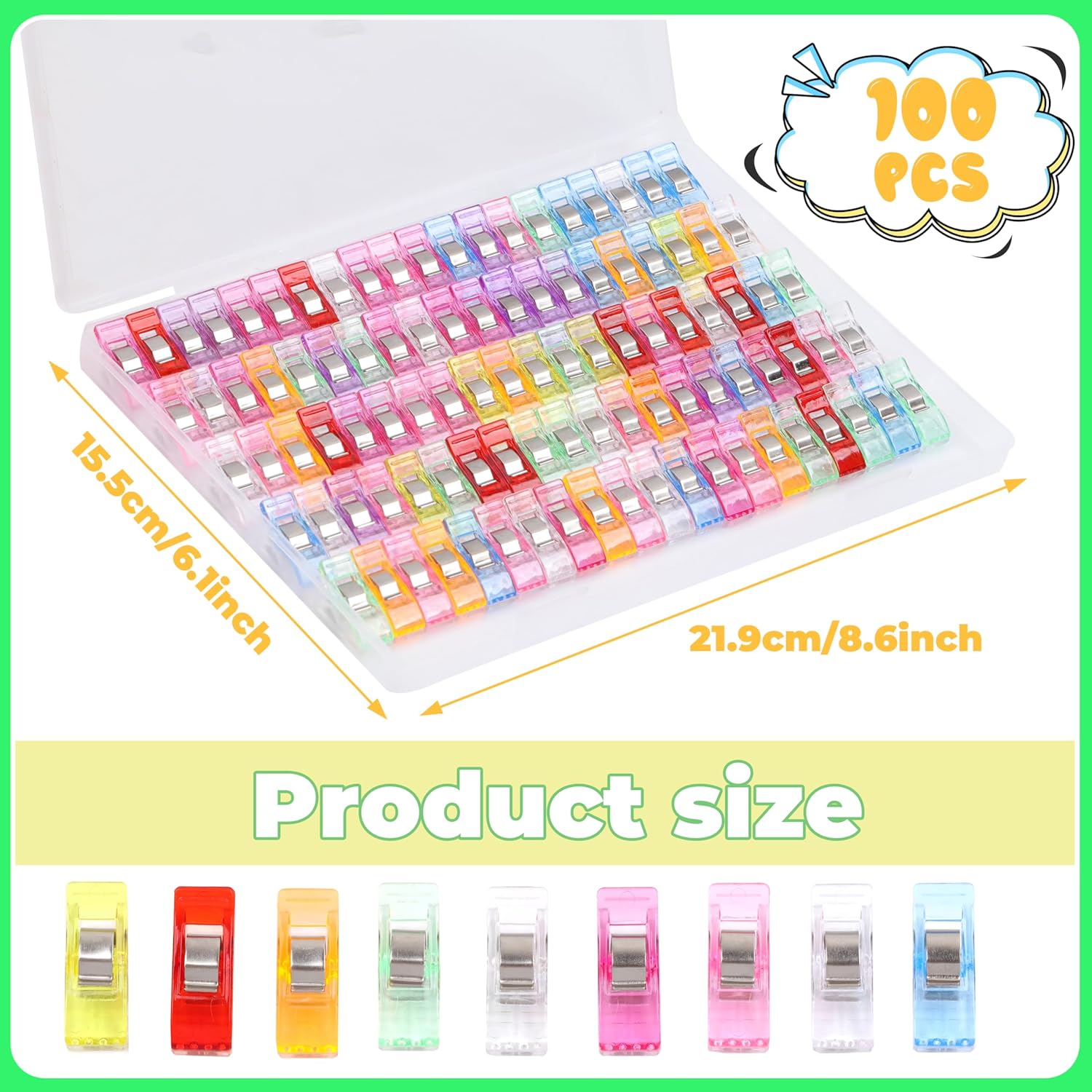 Alternative view of GMMA 100 Pcs Sewing Clips for Fabric Plastic Clips for Sewing Supplies Acrylic Clips for Quilting Supplies Transparent Multifunctional Mix Colors Clips for Sewing Products Storage Bag Clips