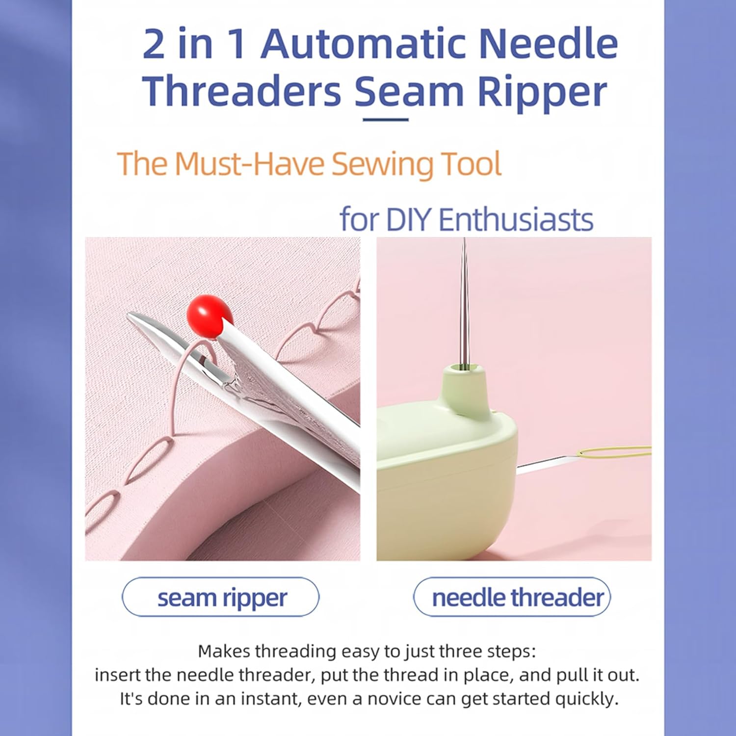 Alternative view of Upgraded 2 in 1 Automatic Needle Threaders Seam Ripper,Quilting Supplies Sewing Kit,Quick Sewing Machine Loop Needle Threaders (1PCS-Purple)