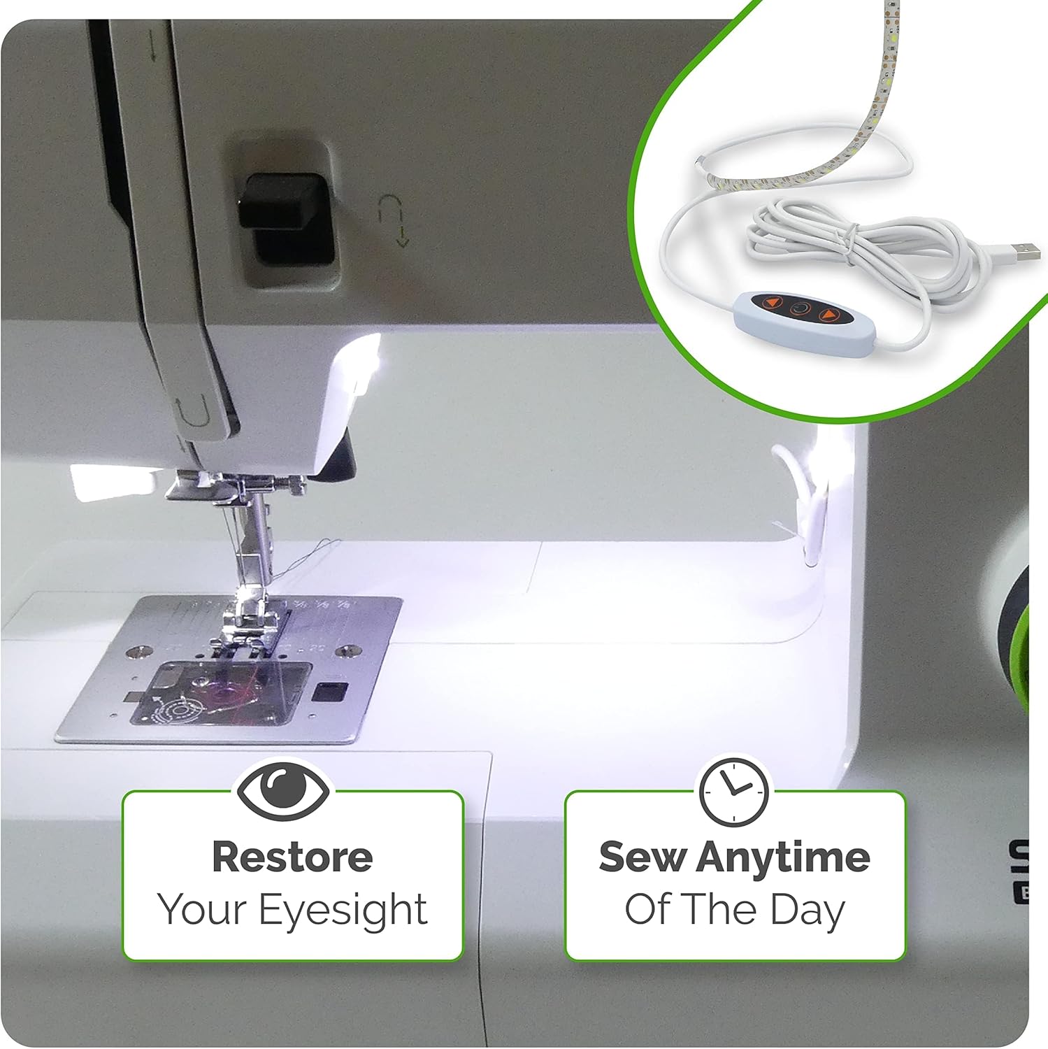 Alternative view of Madam Sew LED Sewing Machine Light Strip – Flexible LED Sewing Lights with Dimmer, Adhesive Back & Clips – Super Bright Stick-On Sewiing Machine Strip Light for Stitching & Crafting