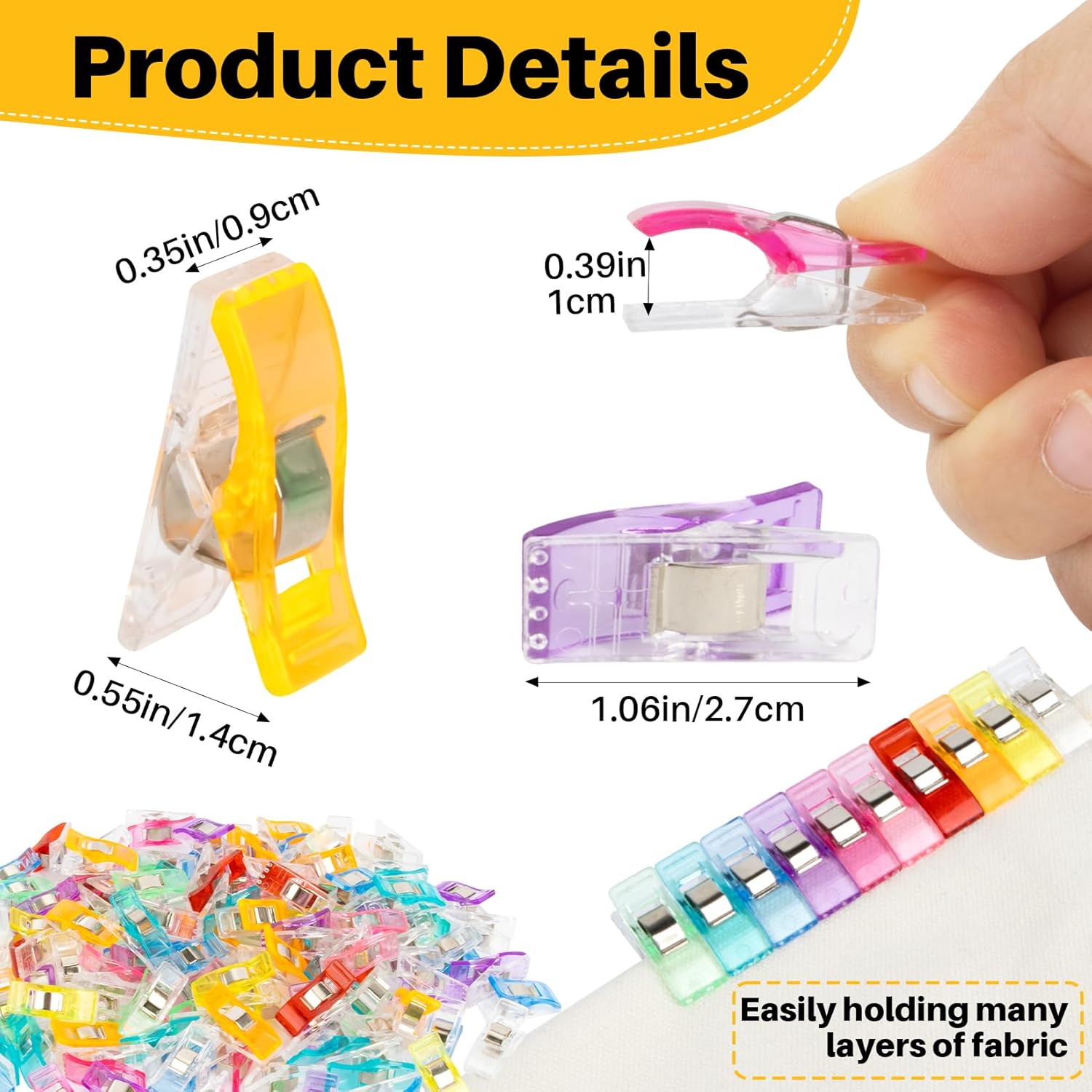 RAINFLOW Sewing Clips 100pcs u2013 Fabric & Quilting Clips for Sewing Machine, Plastic Wonder Clip for Binding, Hemming & Crafts, Assorted Colors Sew Notions