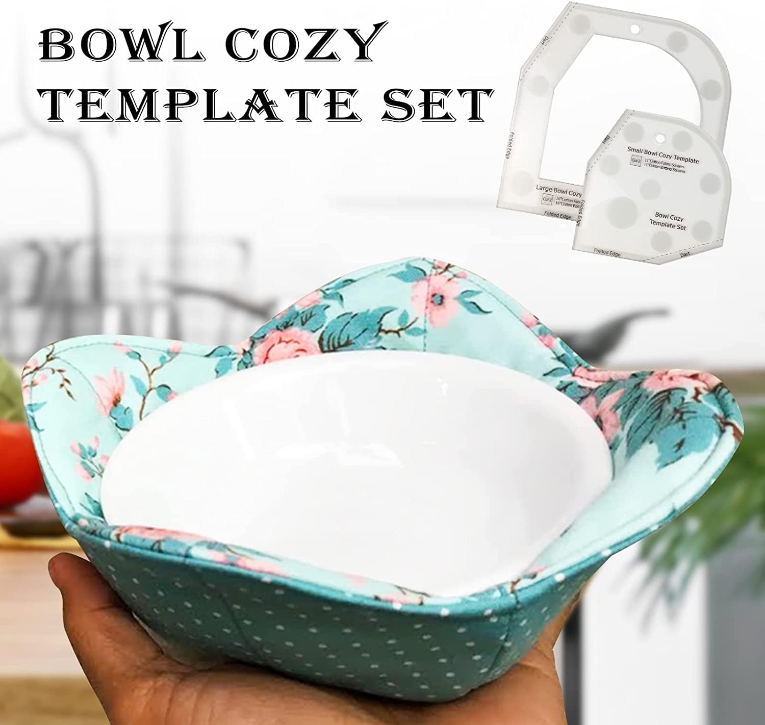 Alternative view of Bowl Cozy Template Cutting Ruler Set, 3Pcs Acrylic Transparent Quilting Bowl Templates for Hot and Cold Food Bowl Rack, DIY Kitchen Art Craft Acrylic Stencil Cut On Fold Template Sewing (White)