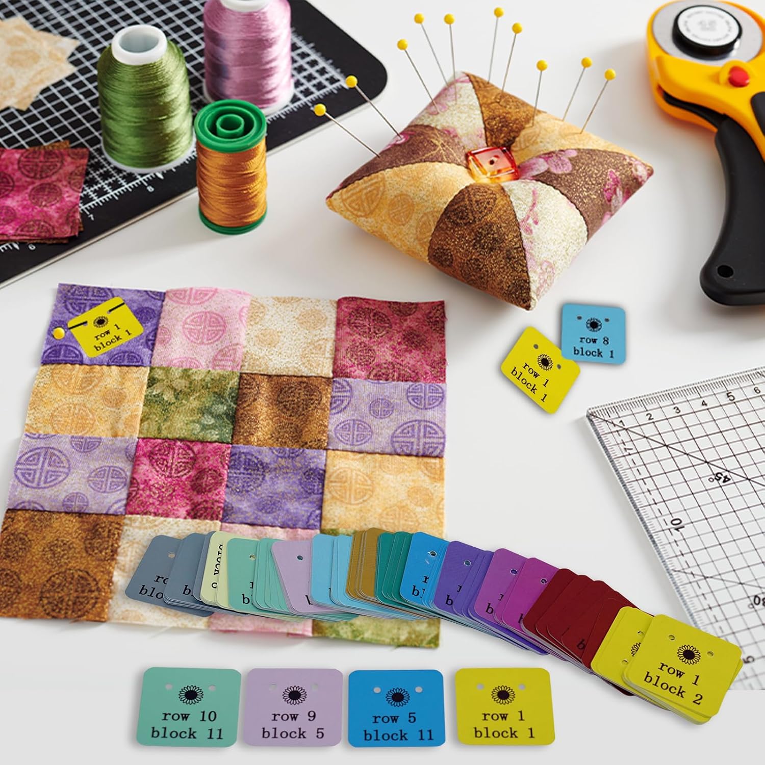 Alternative view of Cowenhey Quilt Block Row Markers, 1-12 Rows 144Pcs with Storage Box, Sewing Marking Tools Innovative Sewing and Quilting Notions, Paper Cardstock with Holes
