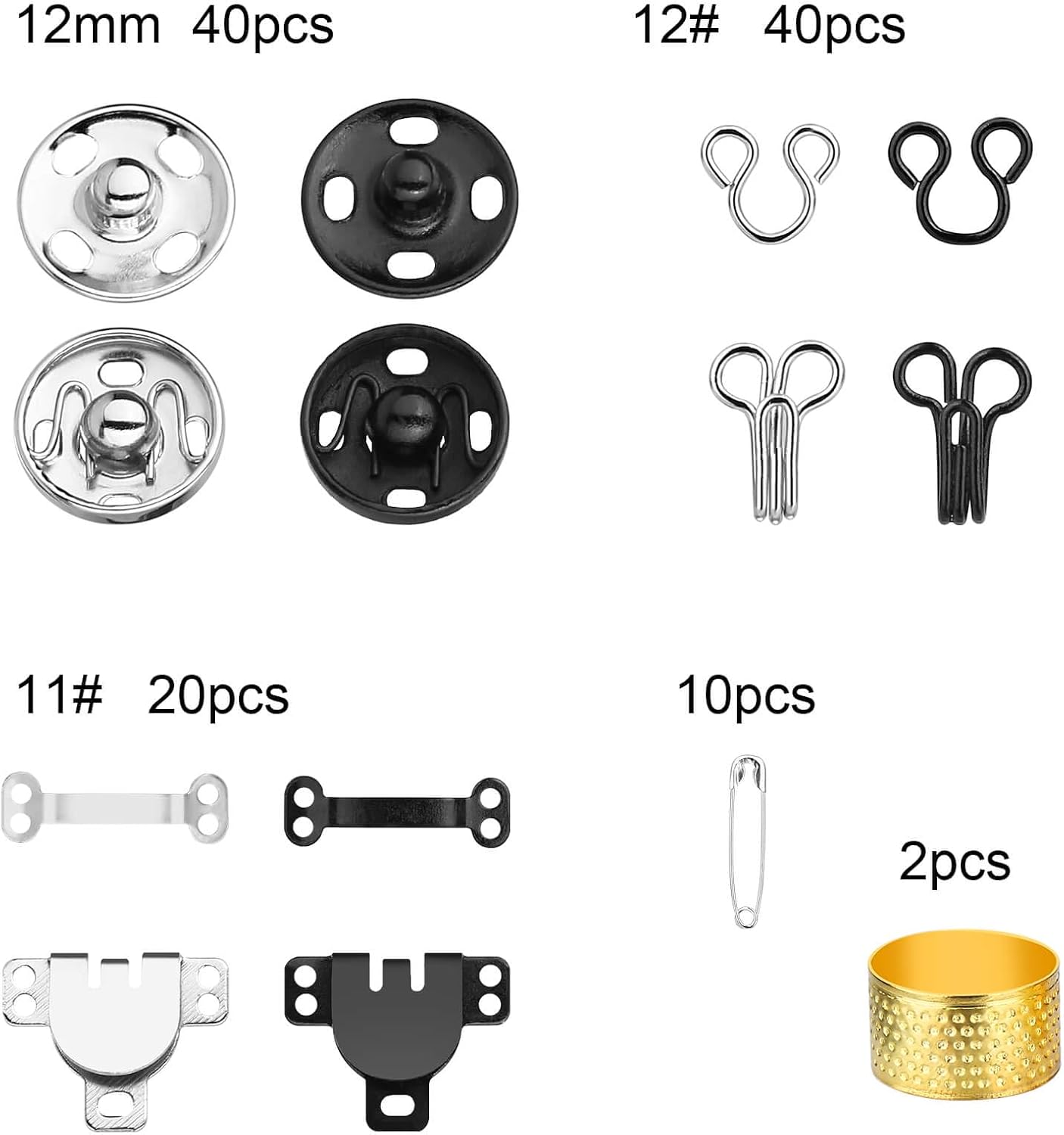 Alternative view of 112 Pairs Sewing Hooks and Eyes Closure Set 3 Styles Sewing Skirt Hooks, Sew-on Snaps, Hook and Eye Latches for Trousers Skirt Dress Bra Sewing DIY Crafting