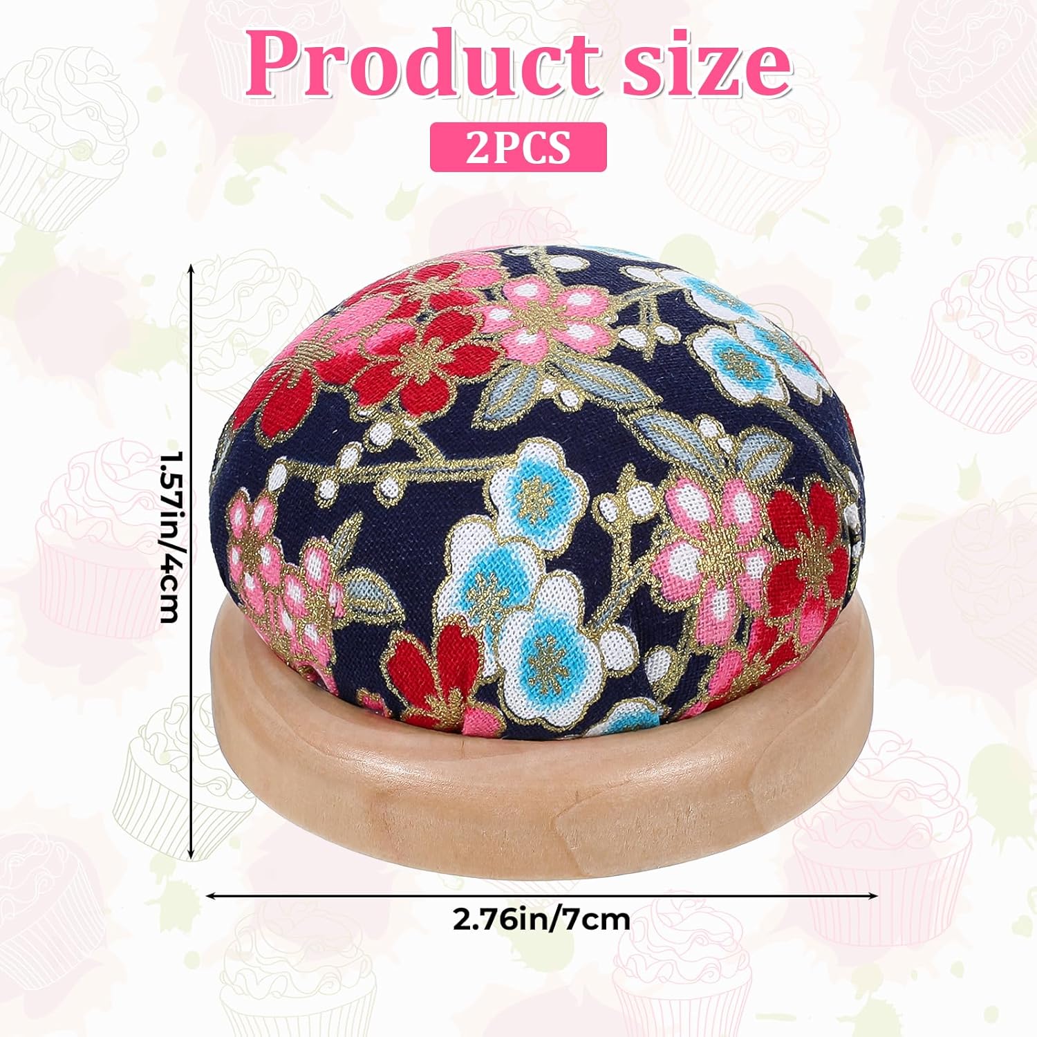 2 Piece Pin Cushions for Sewing Wooden Base Sewing Pin Cushion Cute Japanese Style Round Pincushions Needle Holder Wrist PinCushions for Sewings Quilting Notions for Sewings Quilting DIY Crafts