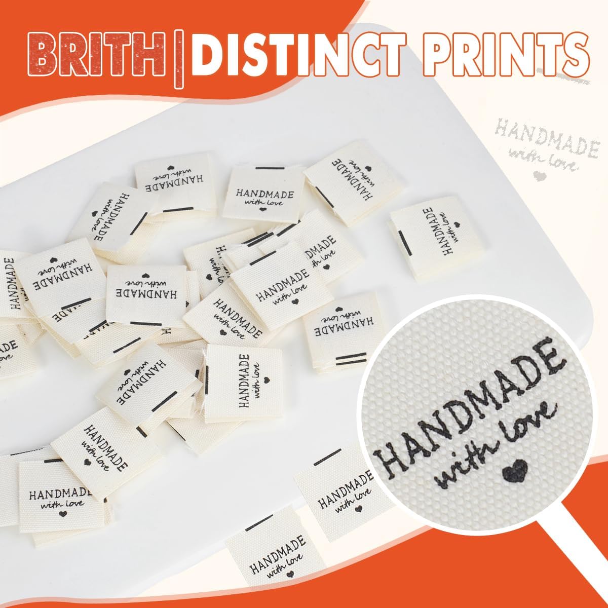 Alternative view of TOGETRUE 100pcs Sewing Labels for Handmade Items, Durable Fabric Woven Tags with Handmade with Love Text, Sewing Labels for Crochet, Knitting, Sewing Projects and DIY Crafts