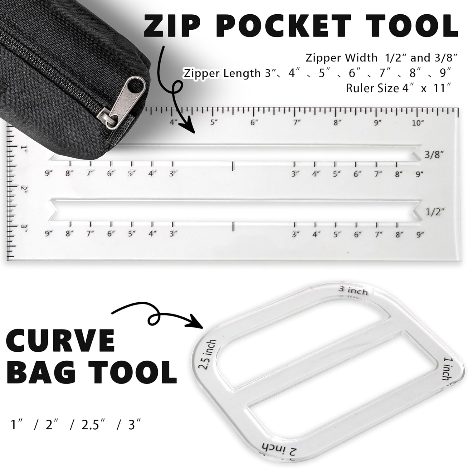 UPTTHOW 3Pcs Boxy Bag Making Templates Notion for Beginners, Clear Acrylic Sewing Tools Set with Boxed Bag, Curve Bag, Zip Pocket