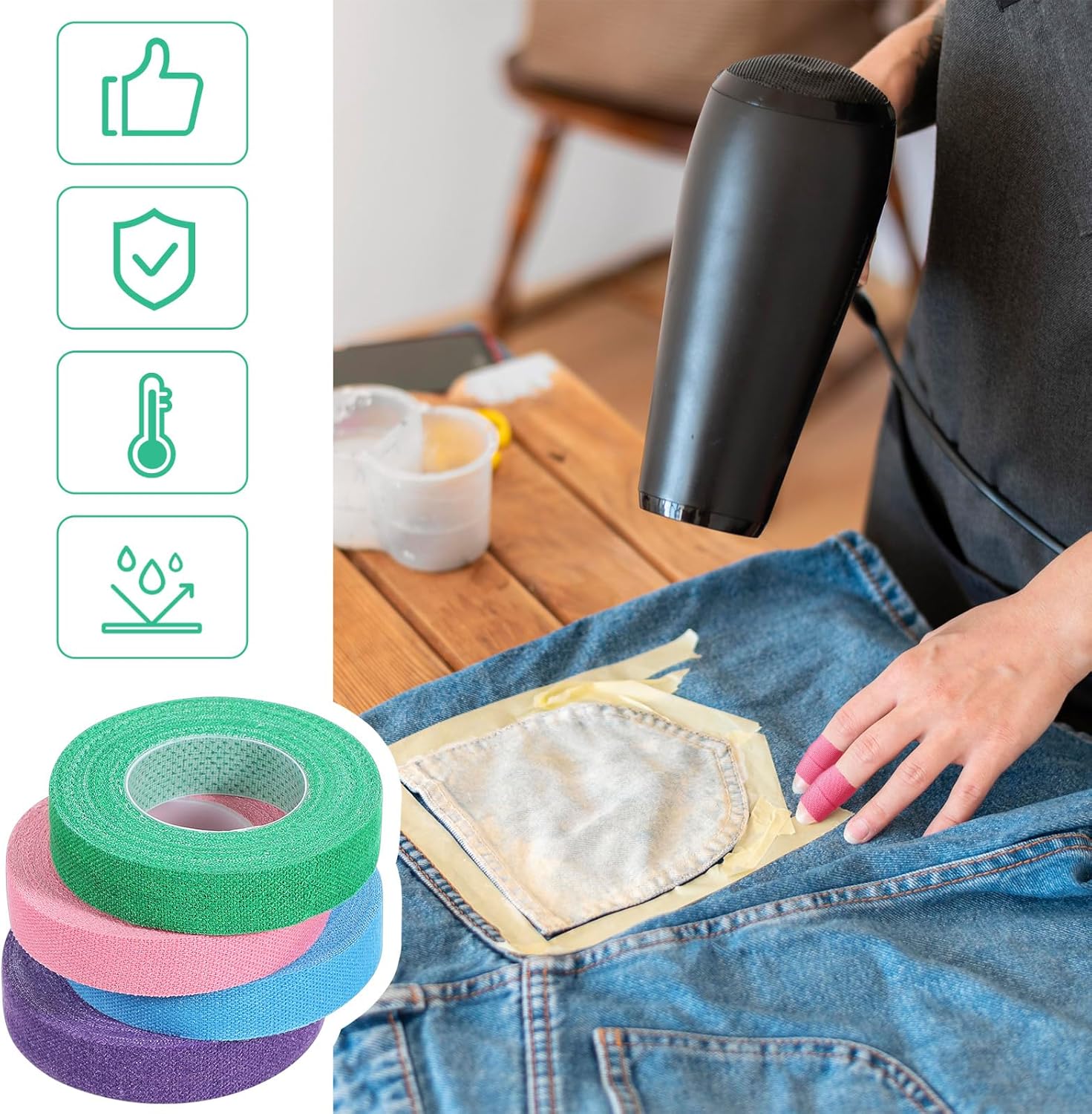 Alternative view of Apojgitn 4PCS Thimble Tape - Adjustable Finger Protectors for Sewing, Hand Embroidery Quilting - Fabric Thimbles for Hand Sewing & Needle Puller, Moda Neon Notions & Supplies