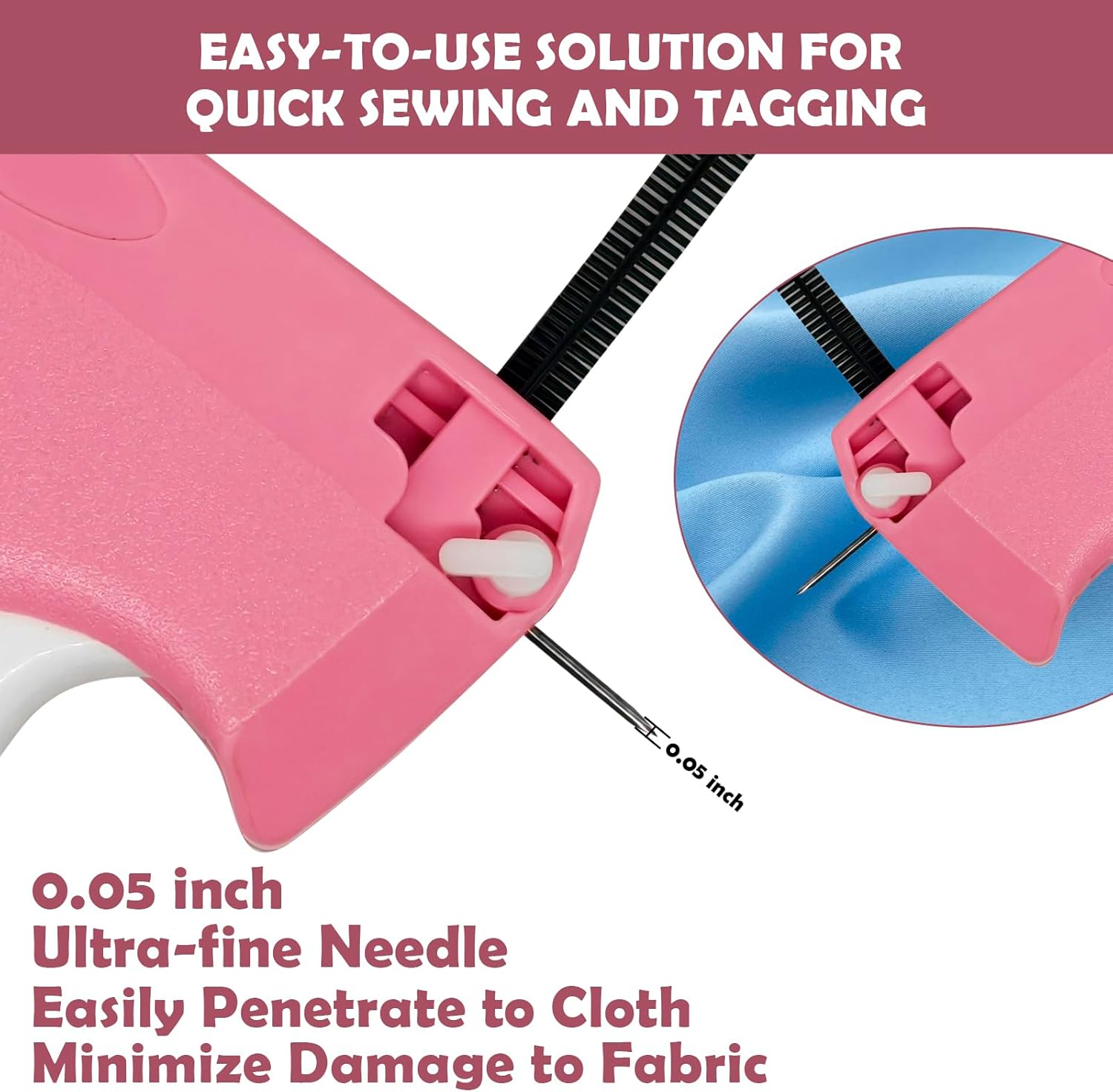 Alternative view of Portable Handheld Stitch Gun for Clothes Tagging, Quick Sewing, Hemming, and Fixing, with Sewing Kit including 5 Extra Needles,1000 pcs Black Fasteners & 1000pcs White Fasteners(5mm), PINK