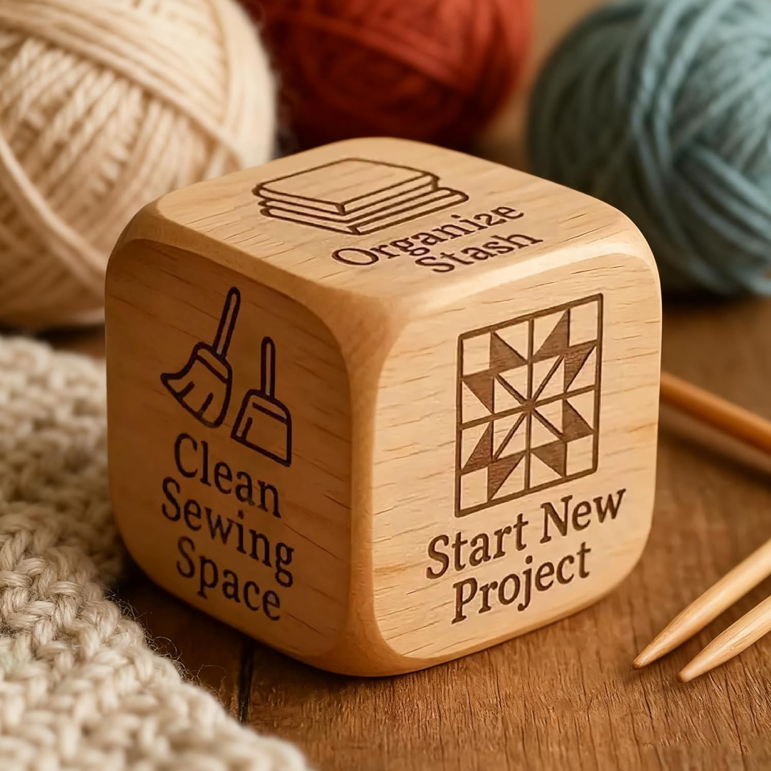 Alternative view of Quilteru2019s Dice, 6-Sided Wooden Quilting Decision Dice u2013 Fun Sewing Gift for Quilters, Sewists & Craft Enthusiasts u2013 Handmade Laser Engraved Sewing Tool (1 Pack)