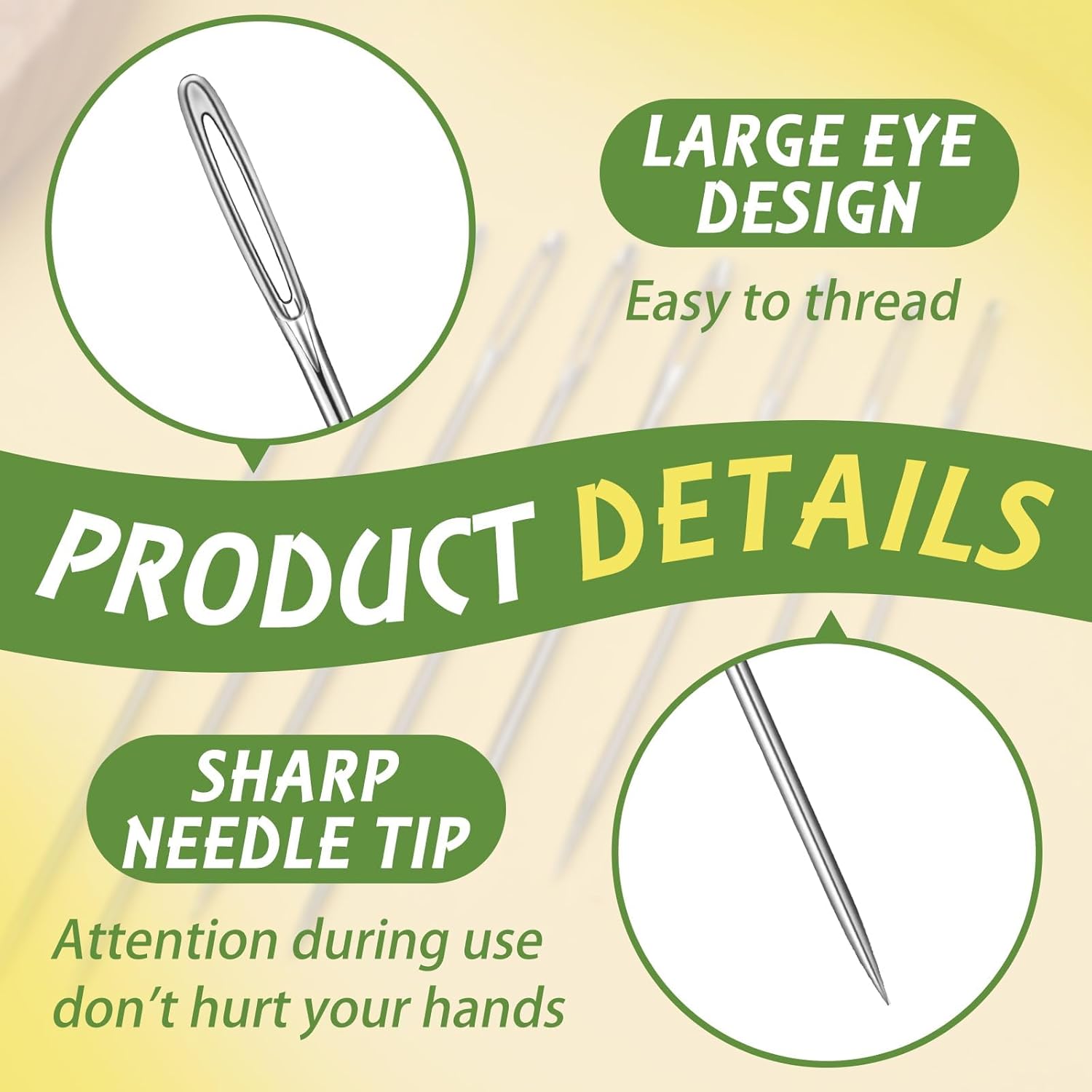 Alternative view of Fteven Embroidery Needles, 25PCS Large Eye Sewing Needles, 5 Size Hand Sewing Needles with Aluminium Storage Tube Threaders,Sewing Sharp Needles for Stitching Crafts, Quilting