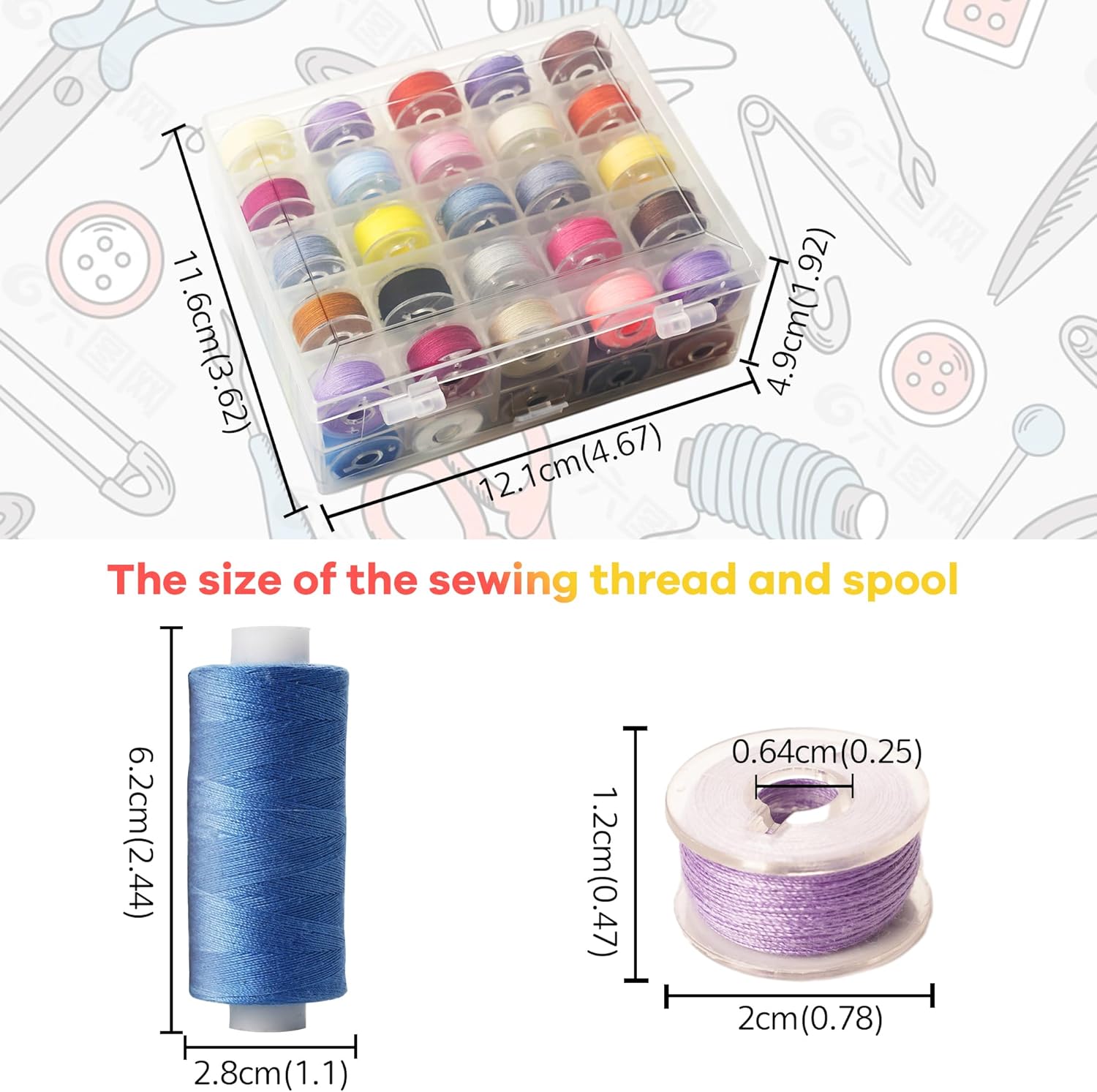 100Pcs Bobbins Sewing Threads Kit 50 Colors 500 Yards Sewing Polyester Thread Spools with 50Pcs Same Color Prewound Bobbins for Hand Sewing DIY Emergency Travel Sewing Machine Use