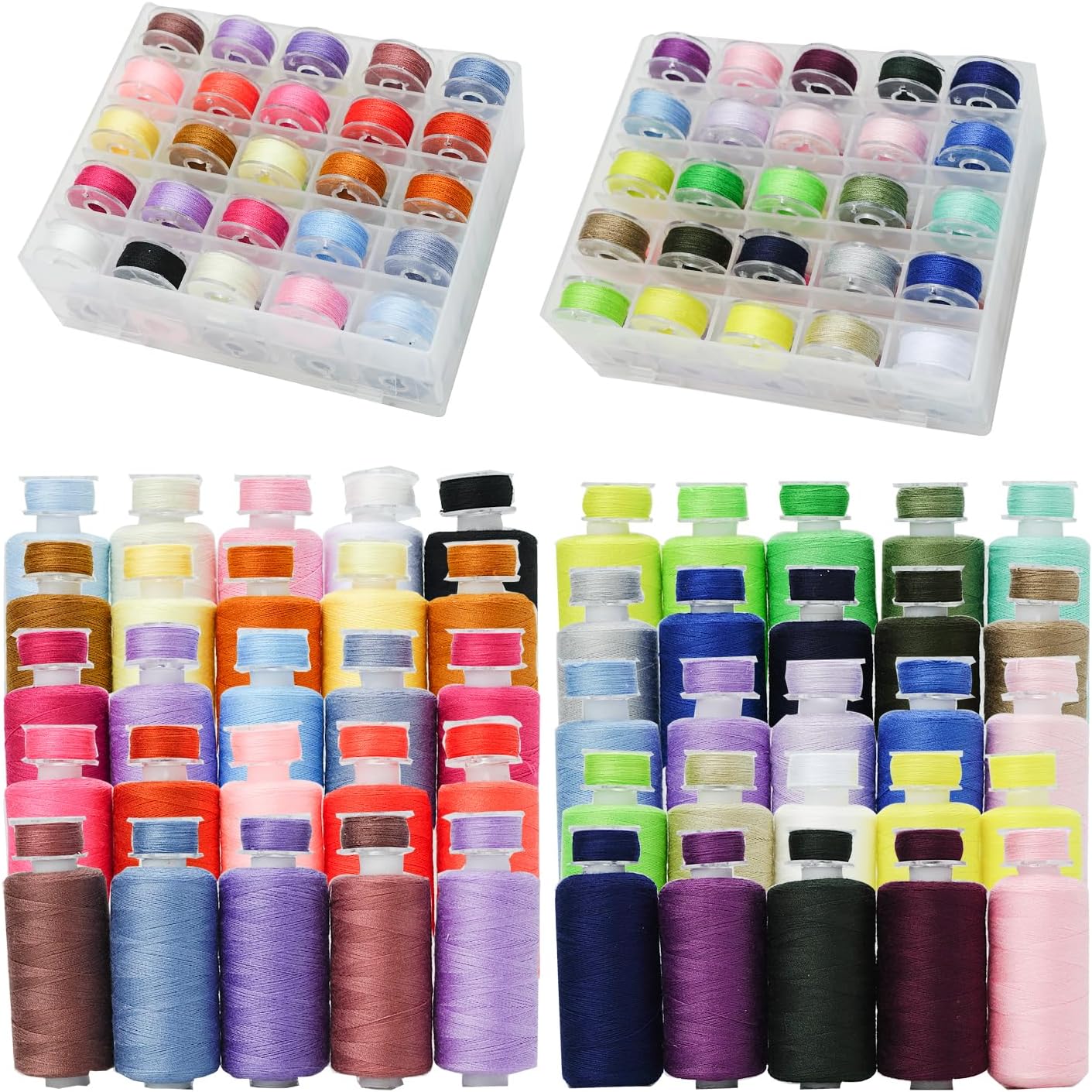 Alternative view of 100Pcs Bobbins Sewing Threads Kit 50 Colors 500 Yards Sewing Polyester Thread Spools with 50Pcs Same Color Prewound Bobbins for Hand Sewing DIY Emergency Travel Sewing Machine Use