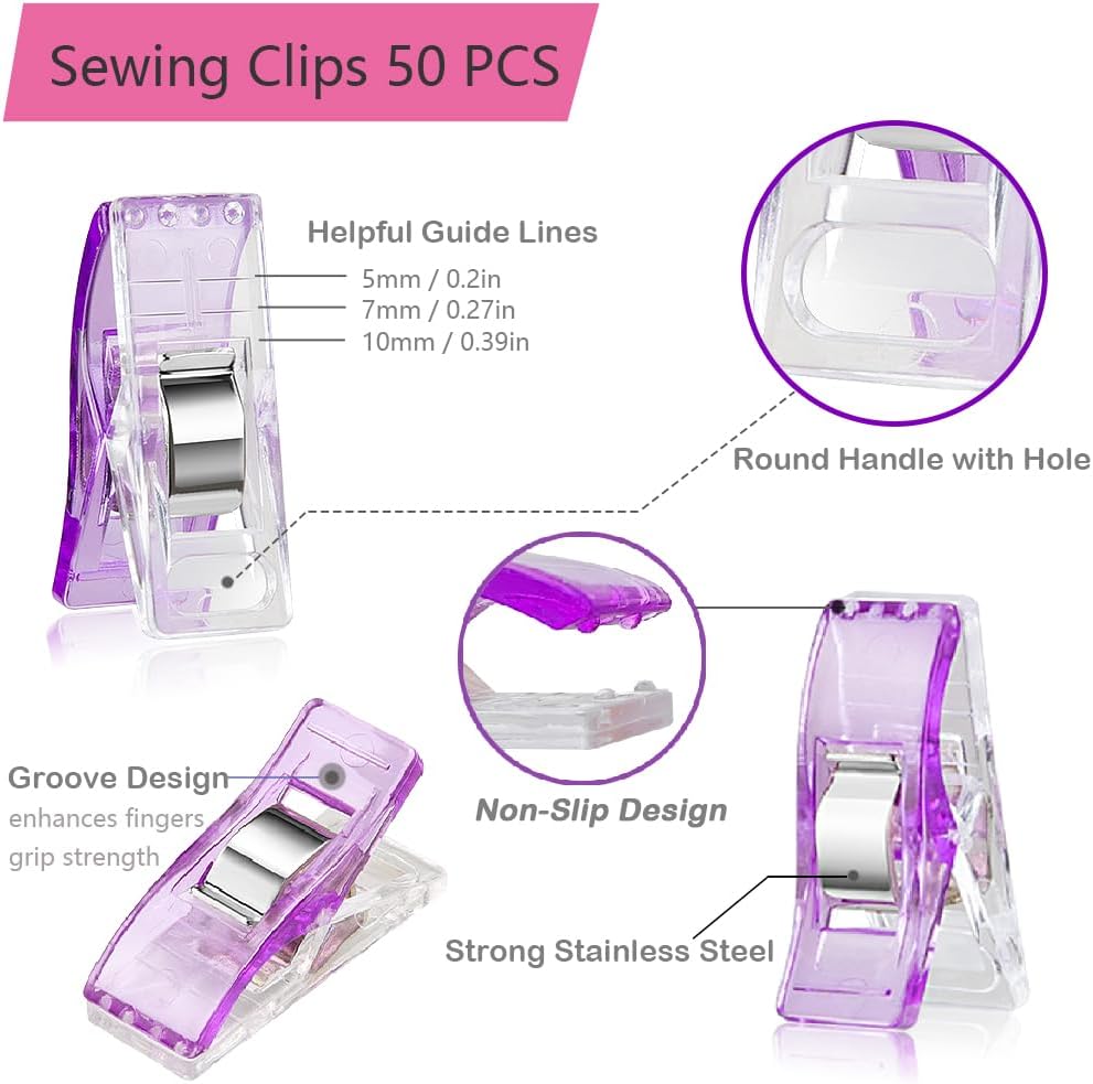 Alternative view of 50Pcs Sewing Clips & 400PCS Sewing Pins with Box, Assorted Colors Quilting Clips Fabric Clips for Sewing Quilting Supplies Crafting Tools, Straight Pins with Colored Pearlized Ball Heads Long 1.6inch